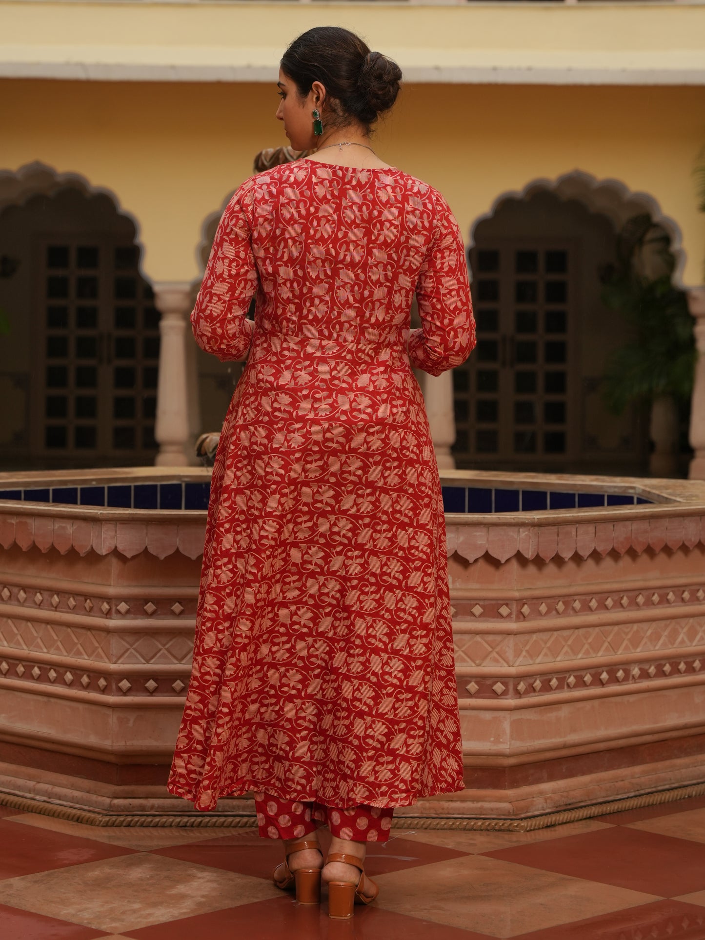 Soft Cotton Floral Flared Rust Kurta