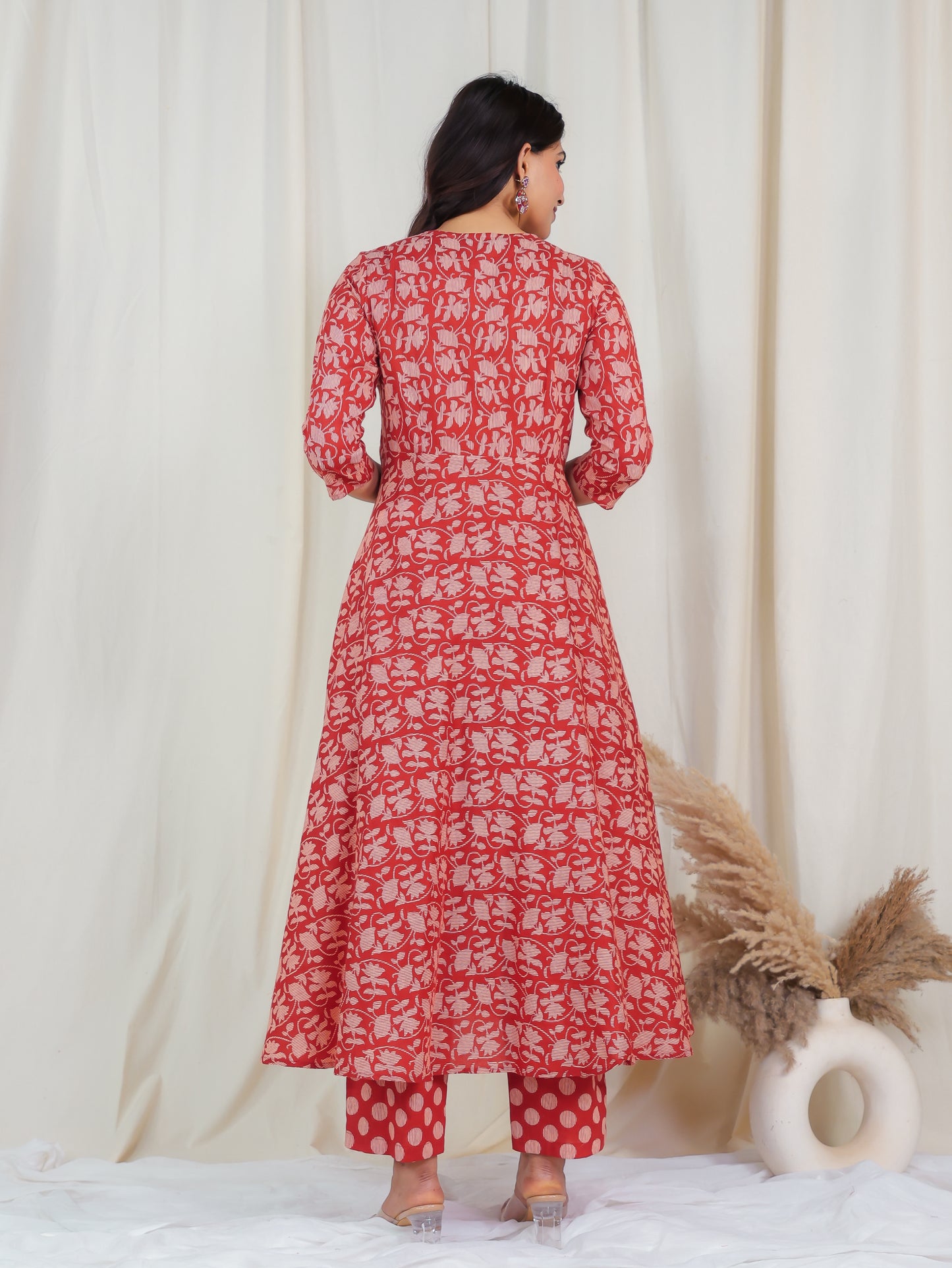 Soft Cotton Floral Flared Rust Kurta