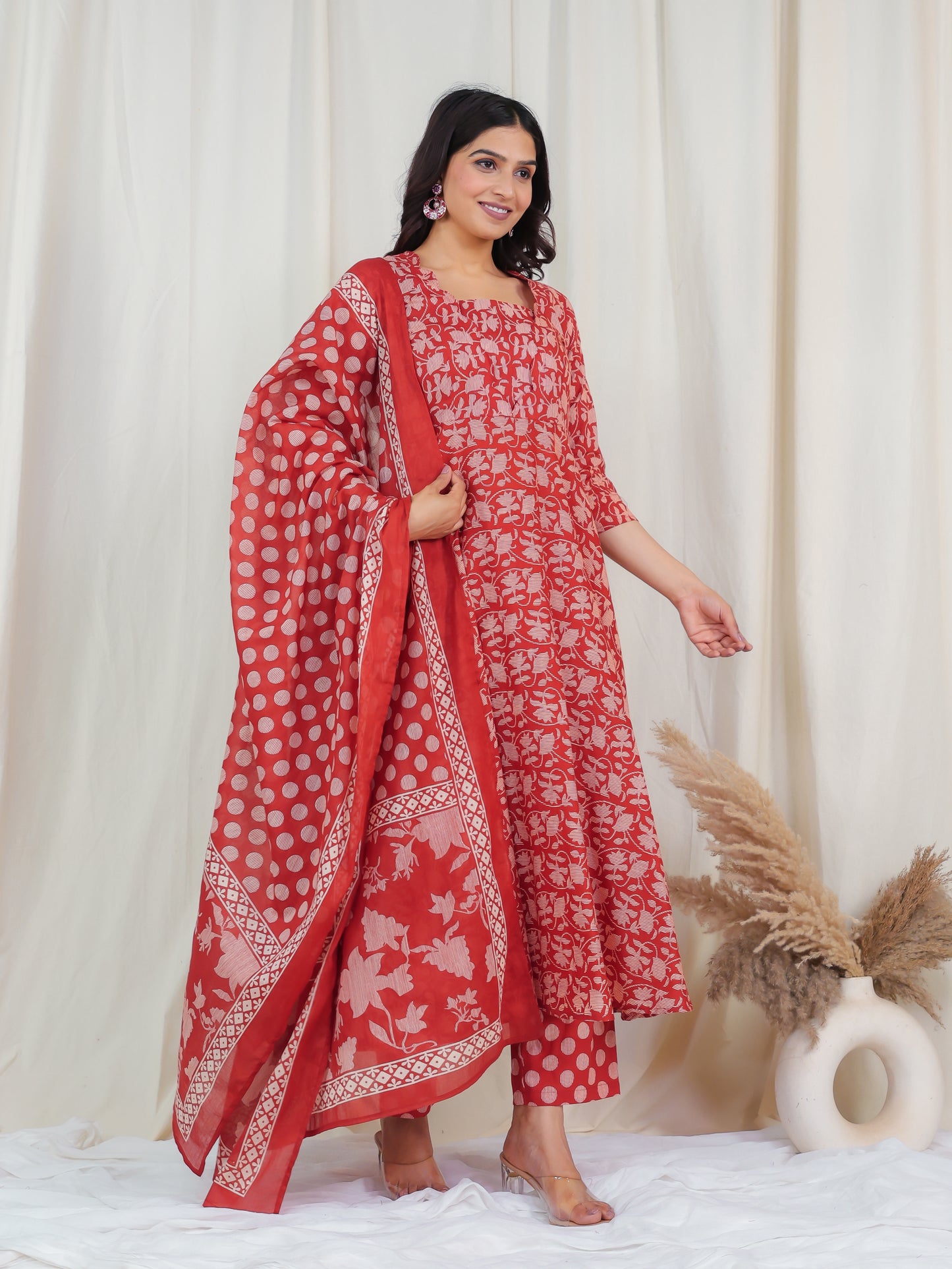 Soft Cotton Floral Flared Rust Kurta