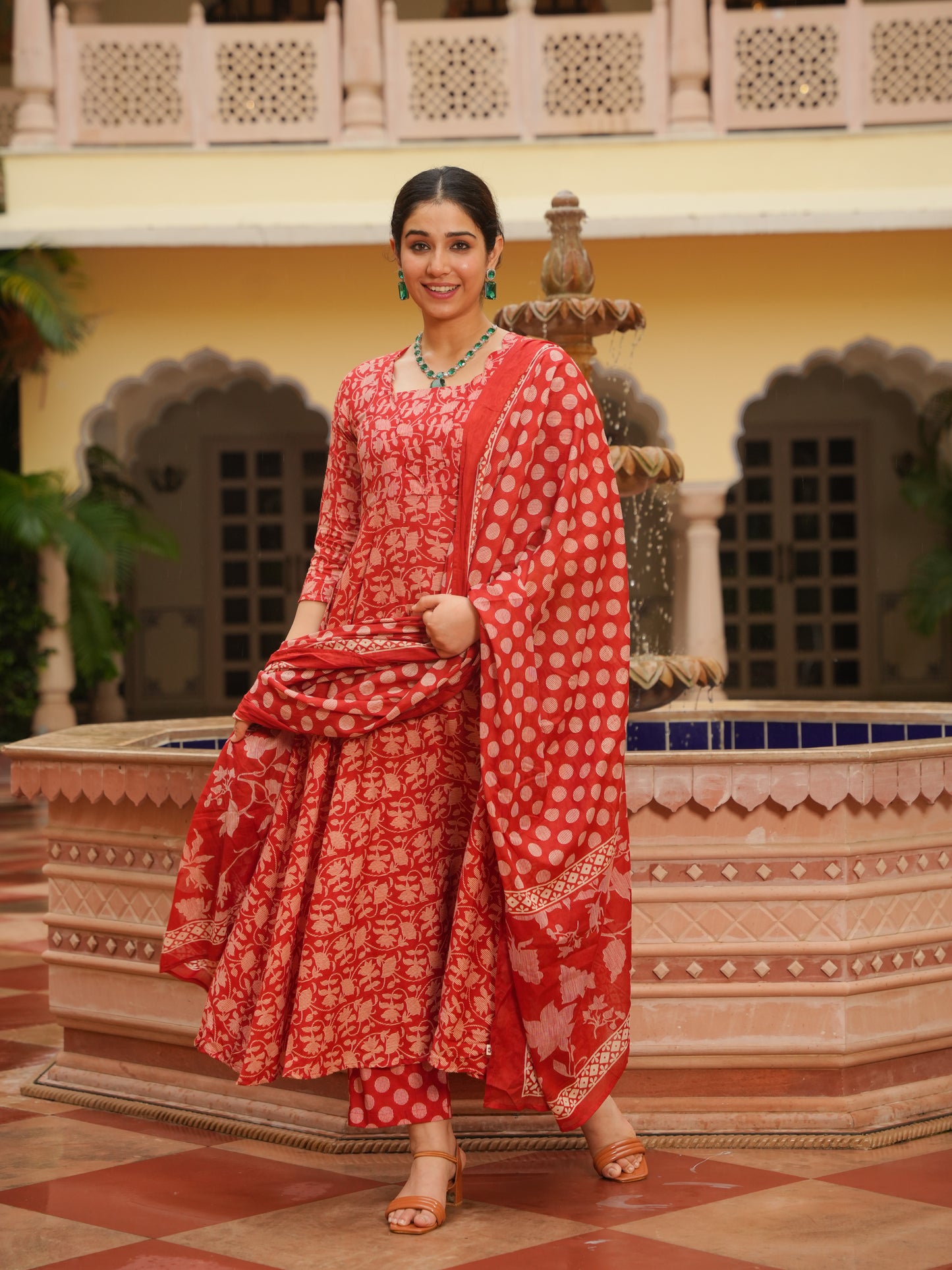 Soft Cotton Floral Flared Rust Kurta