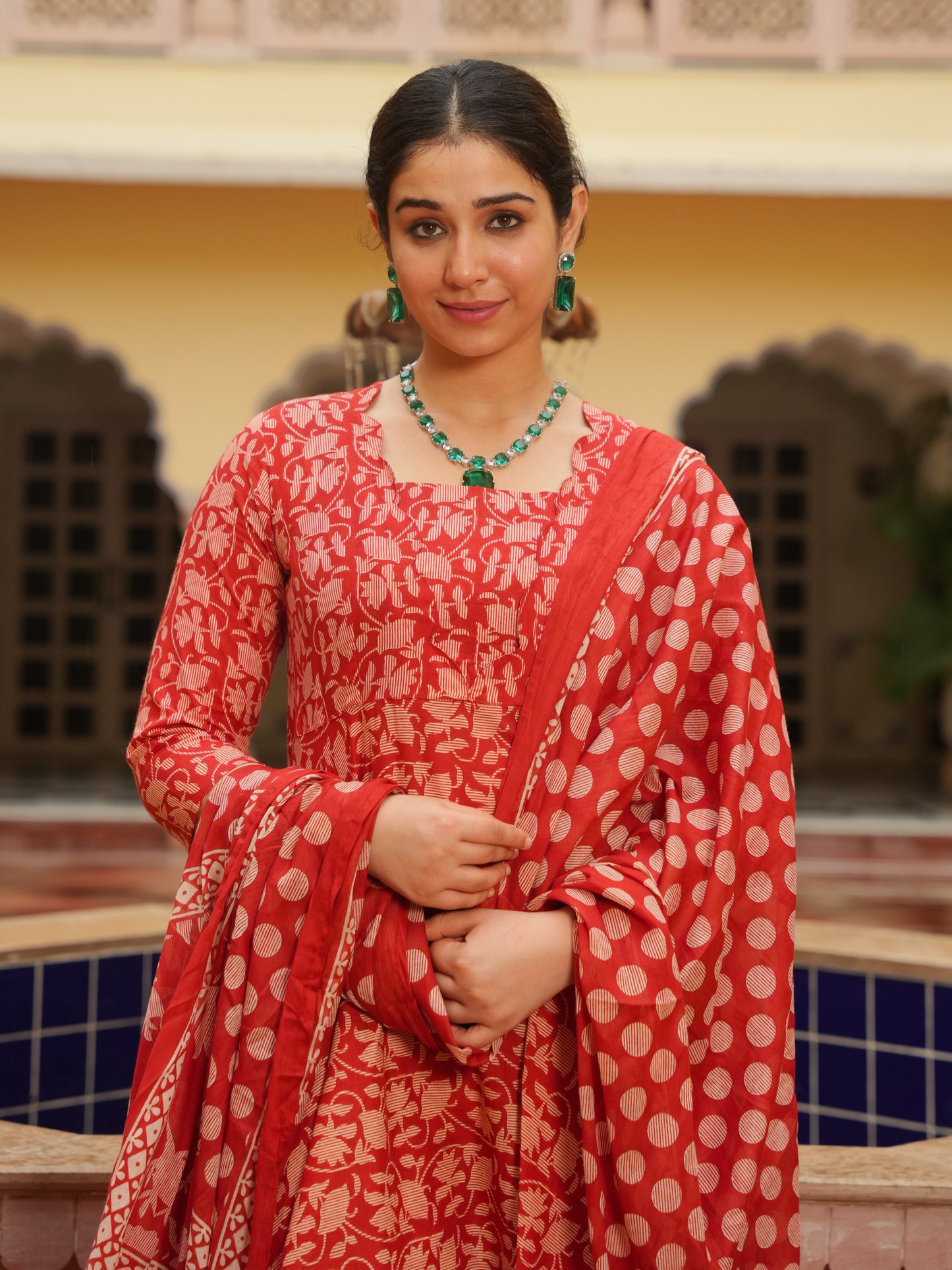 Soft Cotton Floral Flared Rust Kurta