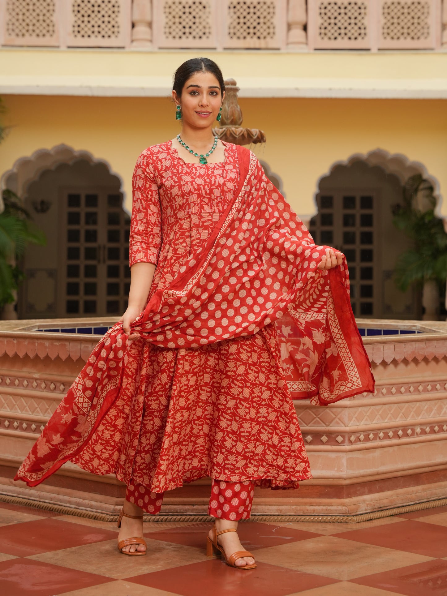 Soft Cotton Floral Flared Rust Kurta