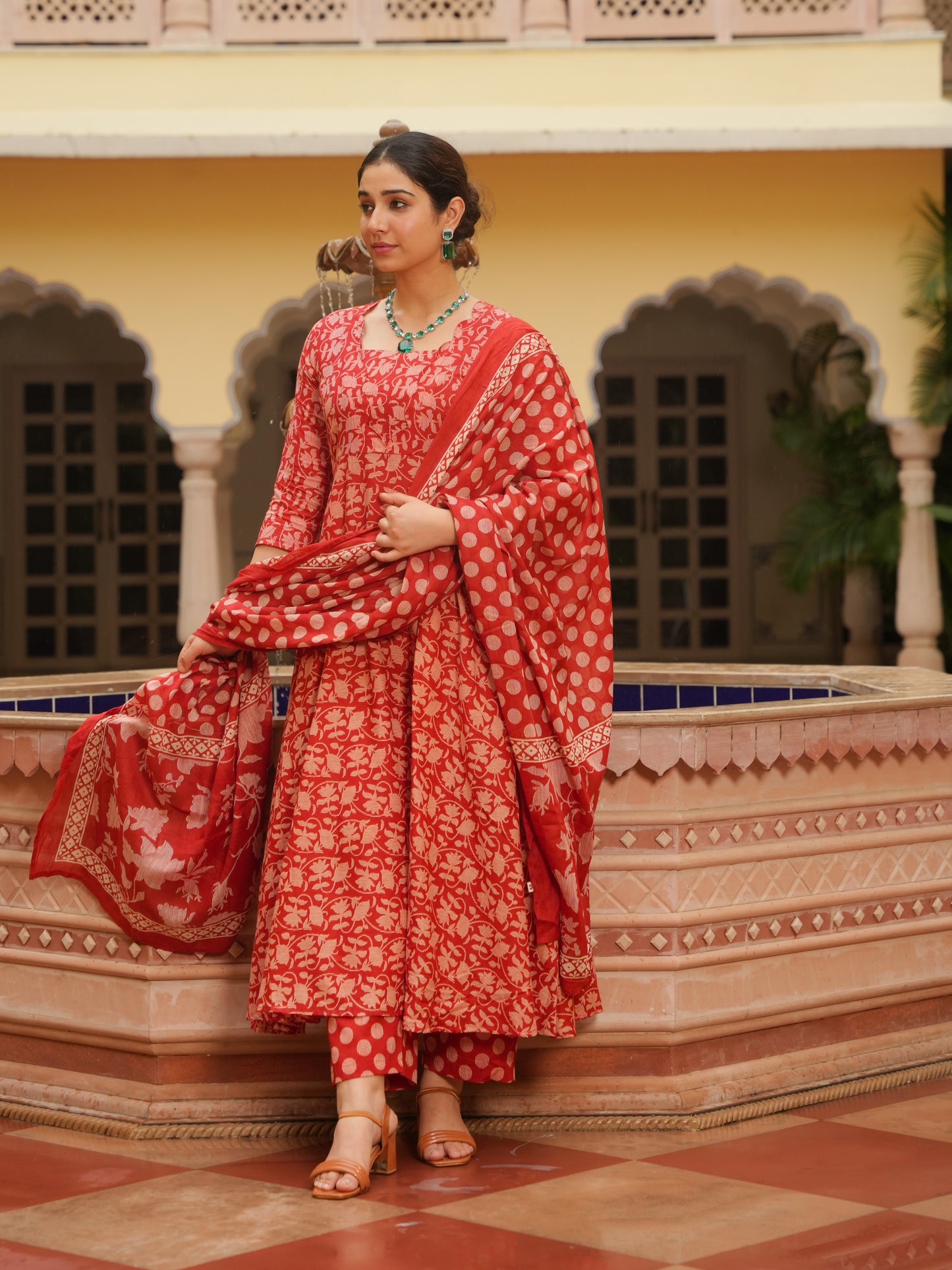 Soft Cotton Floral Flared Rust Kurta