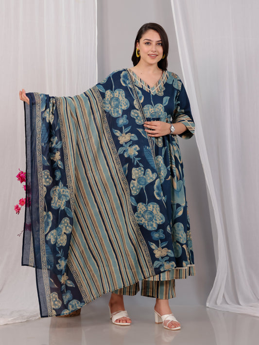 Cotton Voile Striped Blue Dupatta