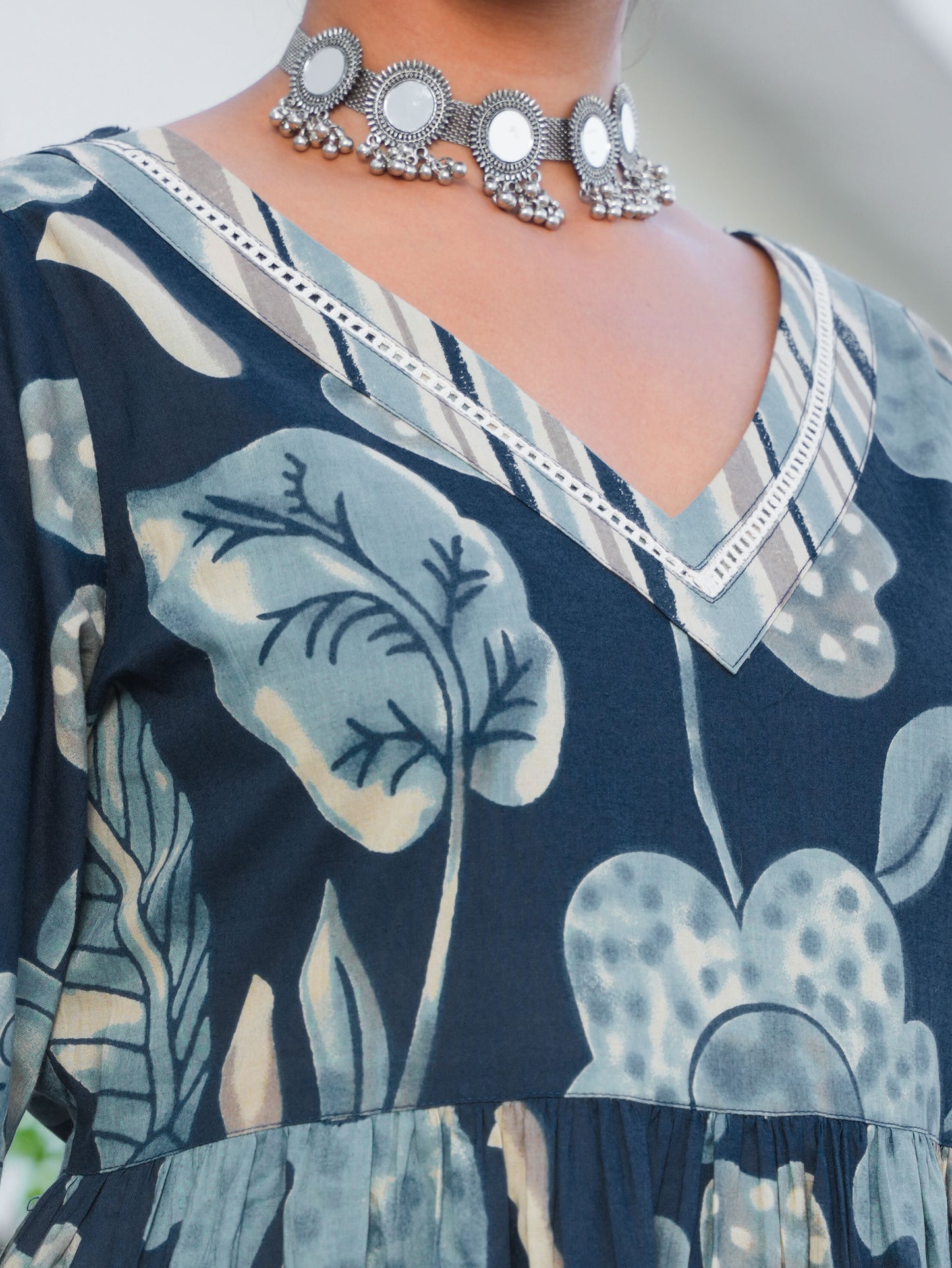 Soft Cotton Floral Anarkali Blue Kurta