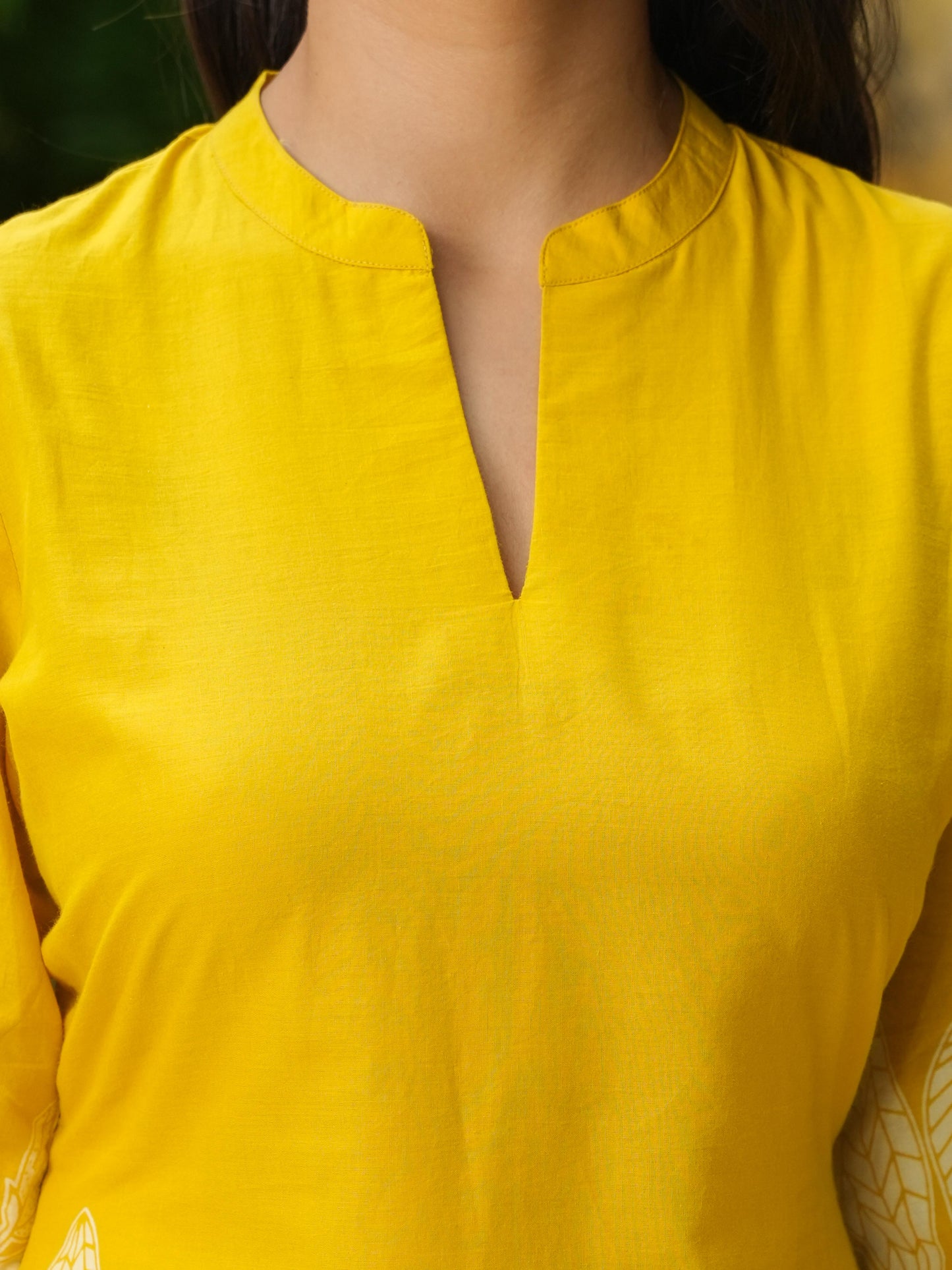 Soft Cotton Placement Print Straight Yellow Kurta