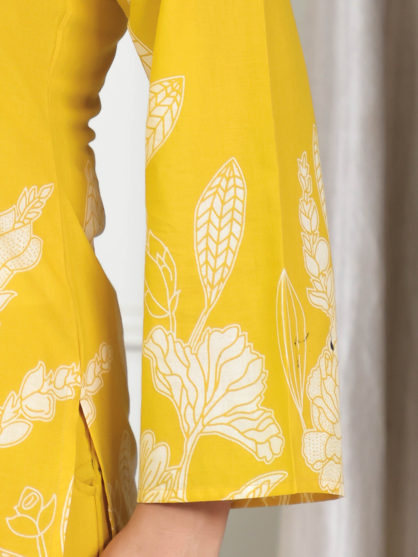 Soft Cotton Placement Print Straight Yellow Kurta