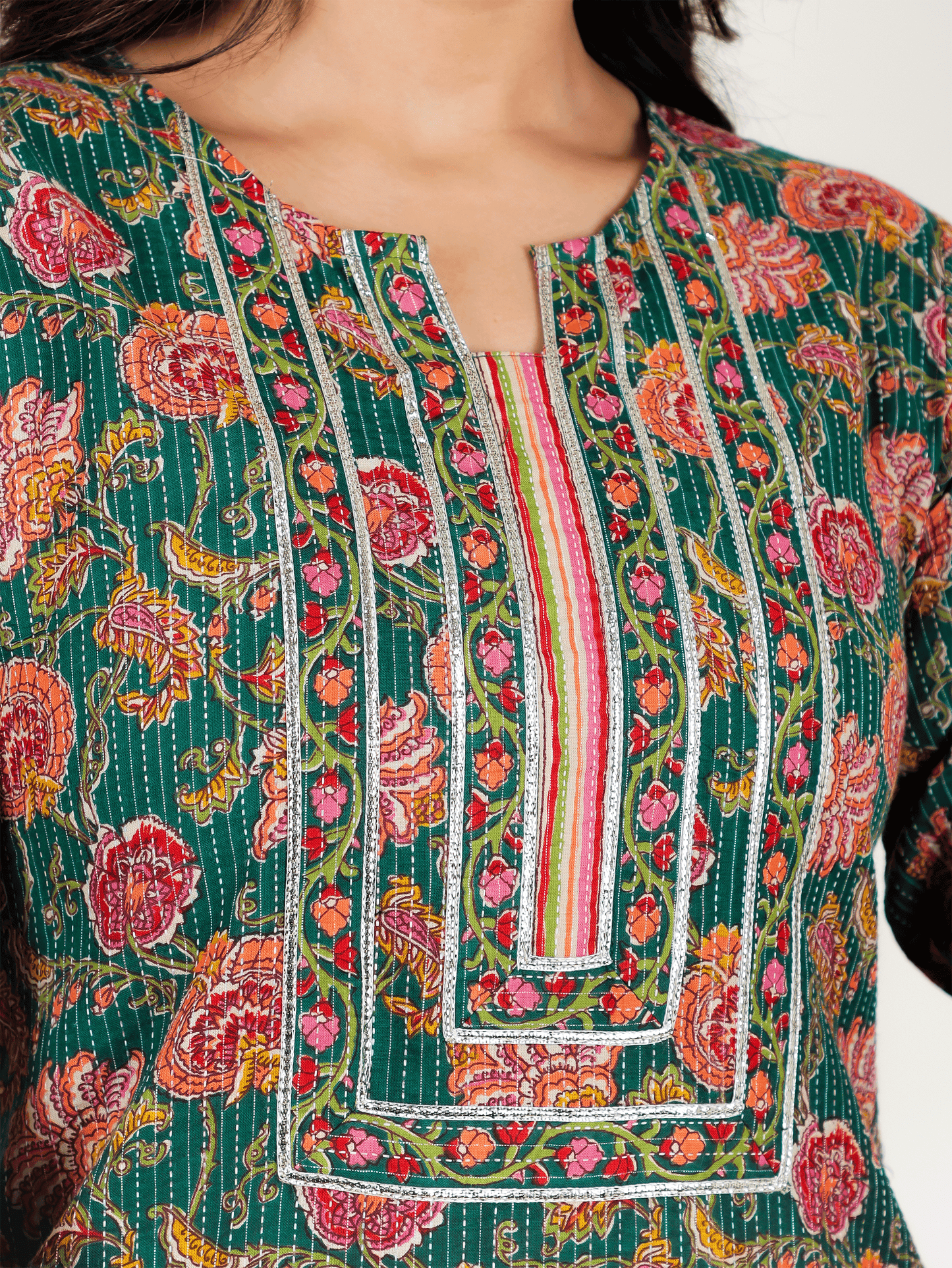 Kantha Cotton Floral Kurta