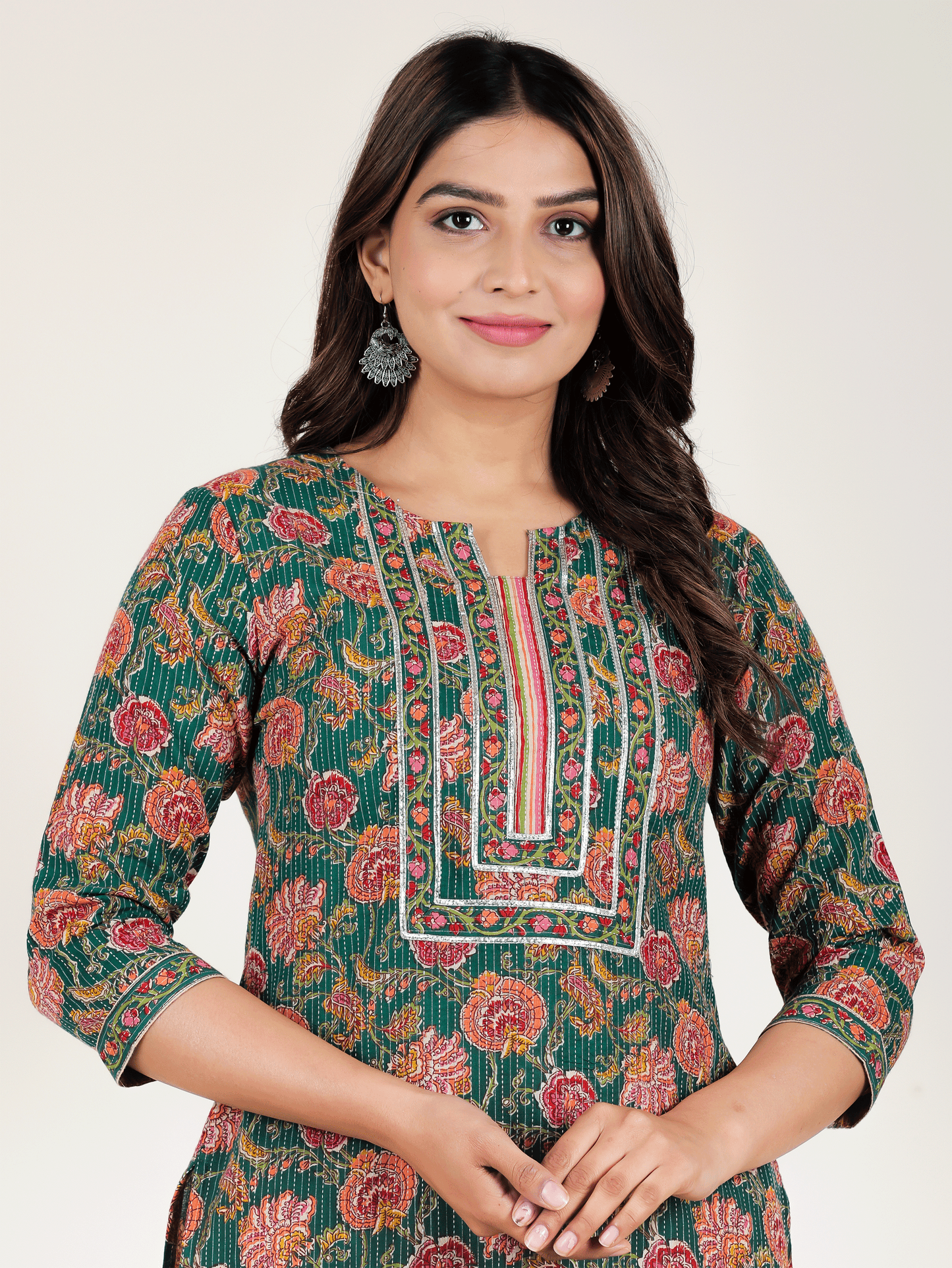 Kantha Cotton Floral Kurta