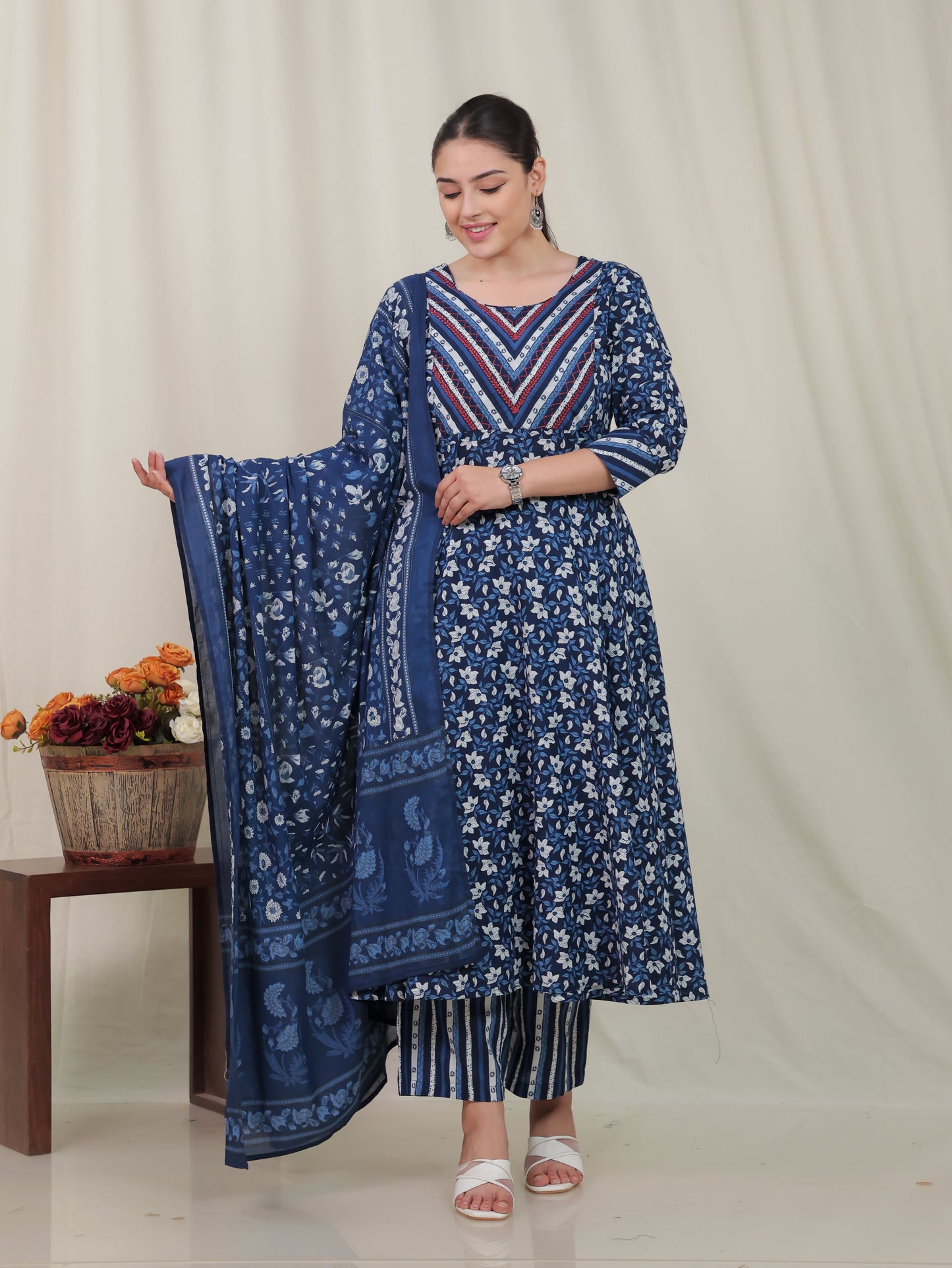 Cotton Voile Striped Blue Dupatta