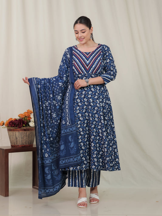 Cotton Voile Striped Blue Dupatta