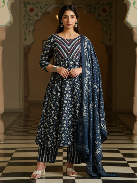 Cotton Voile Striped Blue Dupatta