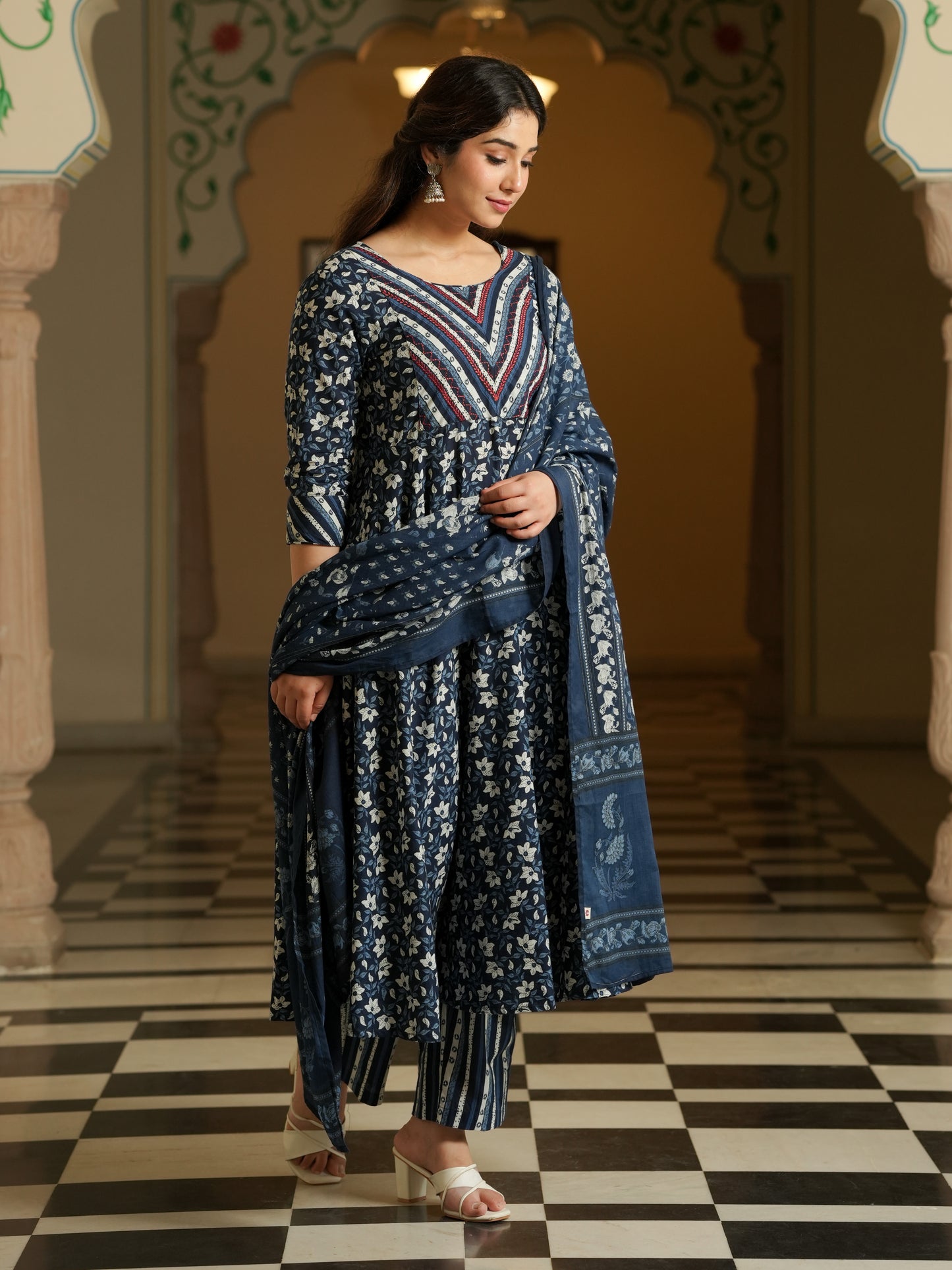 Cotton Voile Striped Blue Dupatta