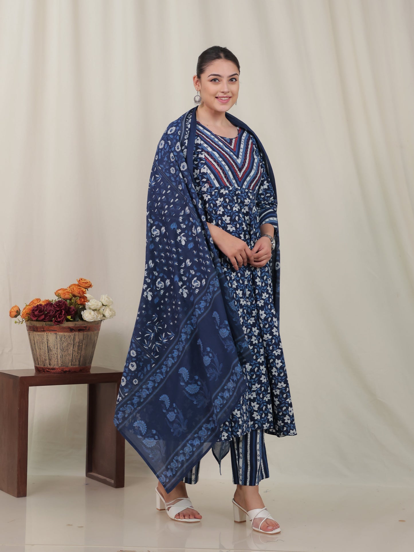 Cotton Voile Striped Blue Dupatta