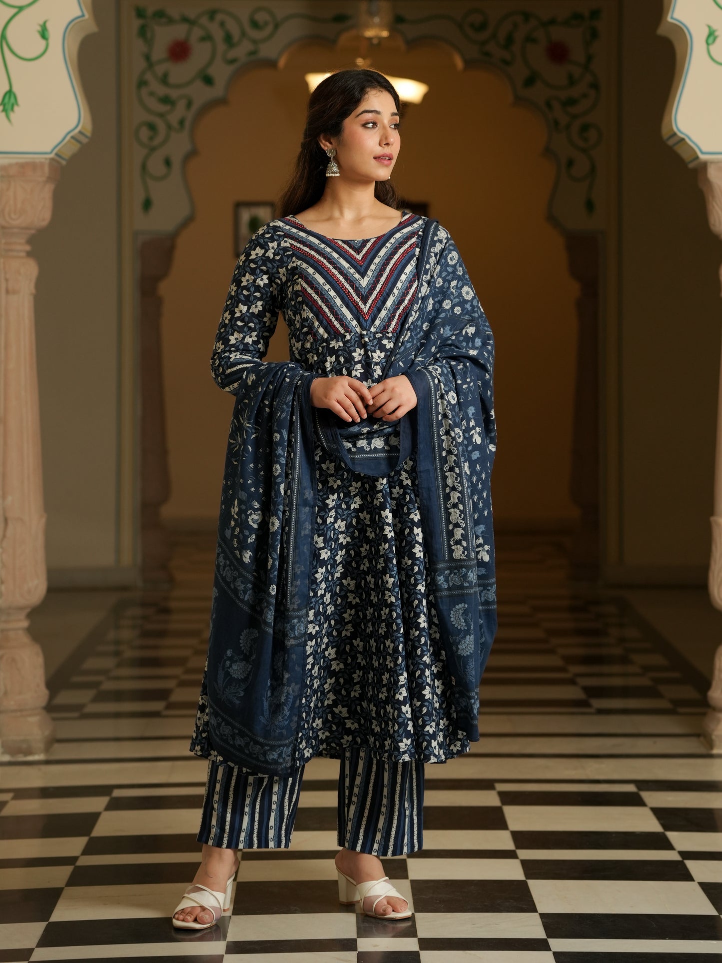 Cotton Voile Striped Blue Dupatta