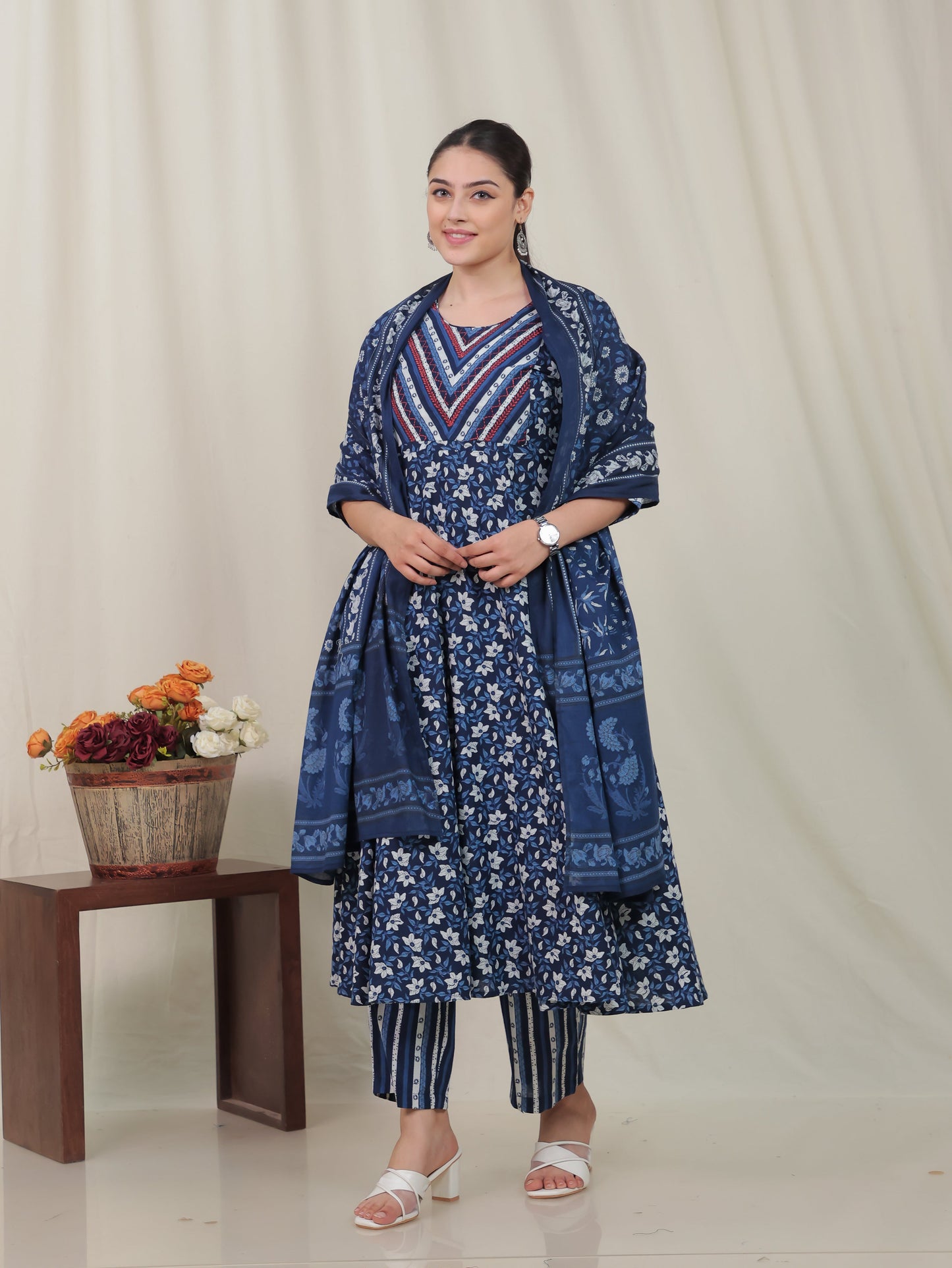 Cotton Voile Striped Blue Dupatta
