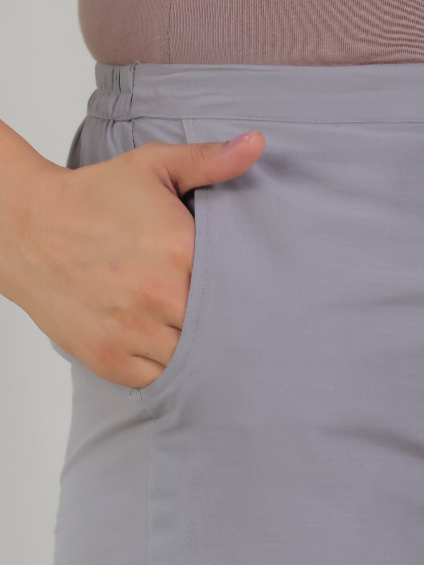 Soft Cotton Placement Print Grey Straight Trousers