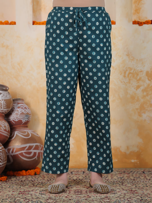 Soft Cotton Polka Blue Straight Trousers