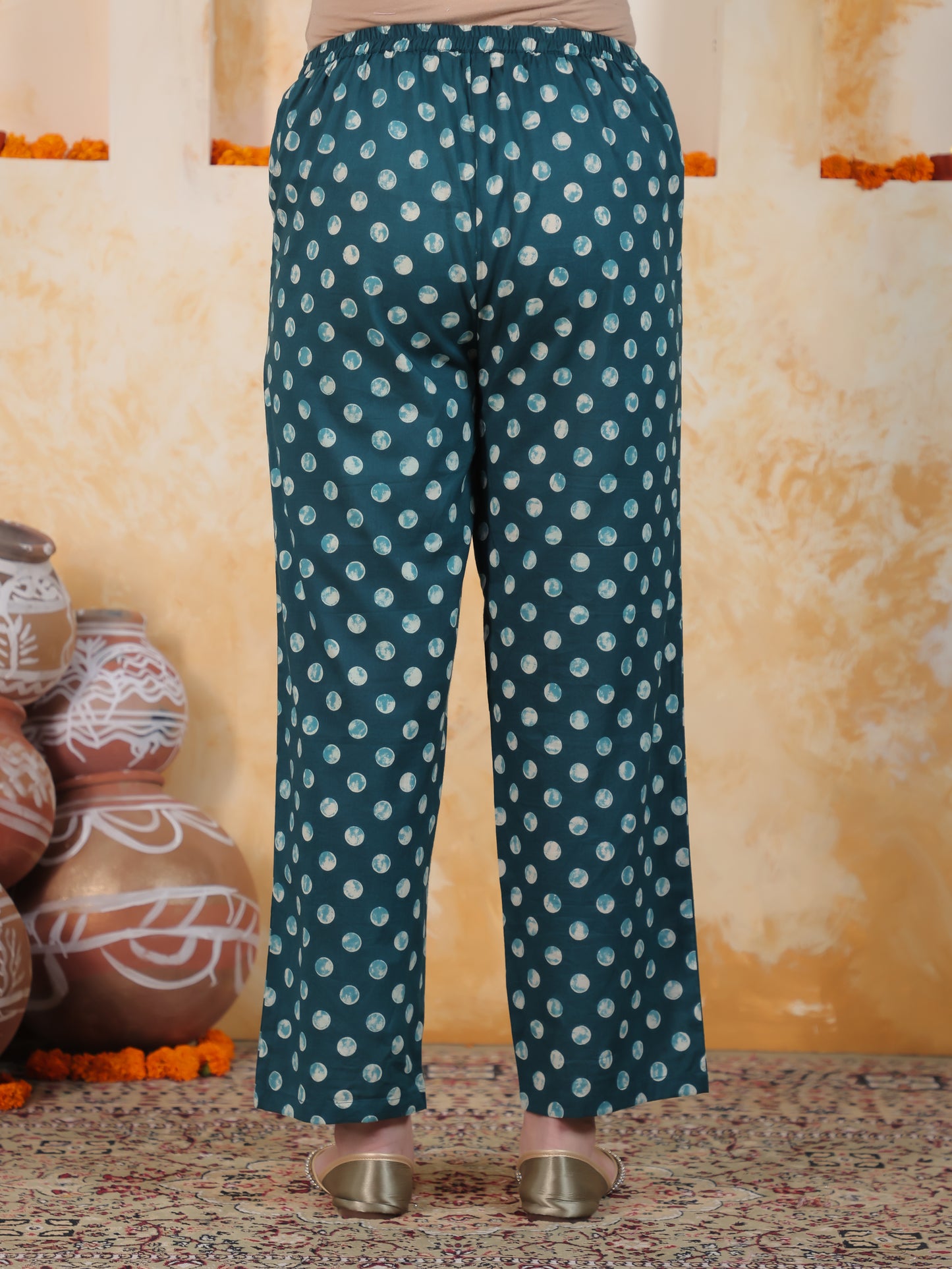 Soft Cotton Polka Blue Straight Trousers