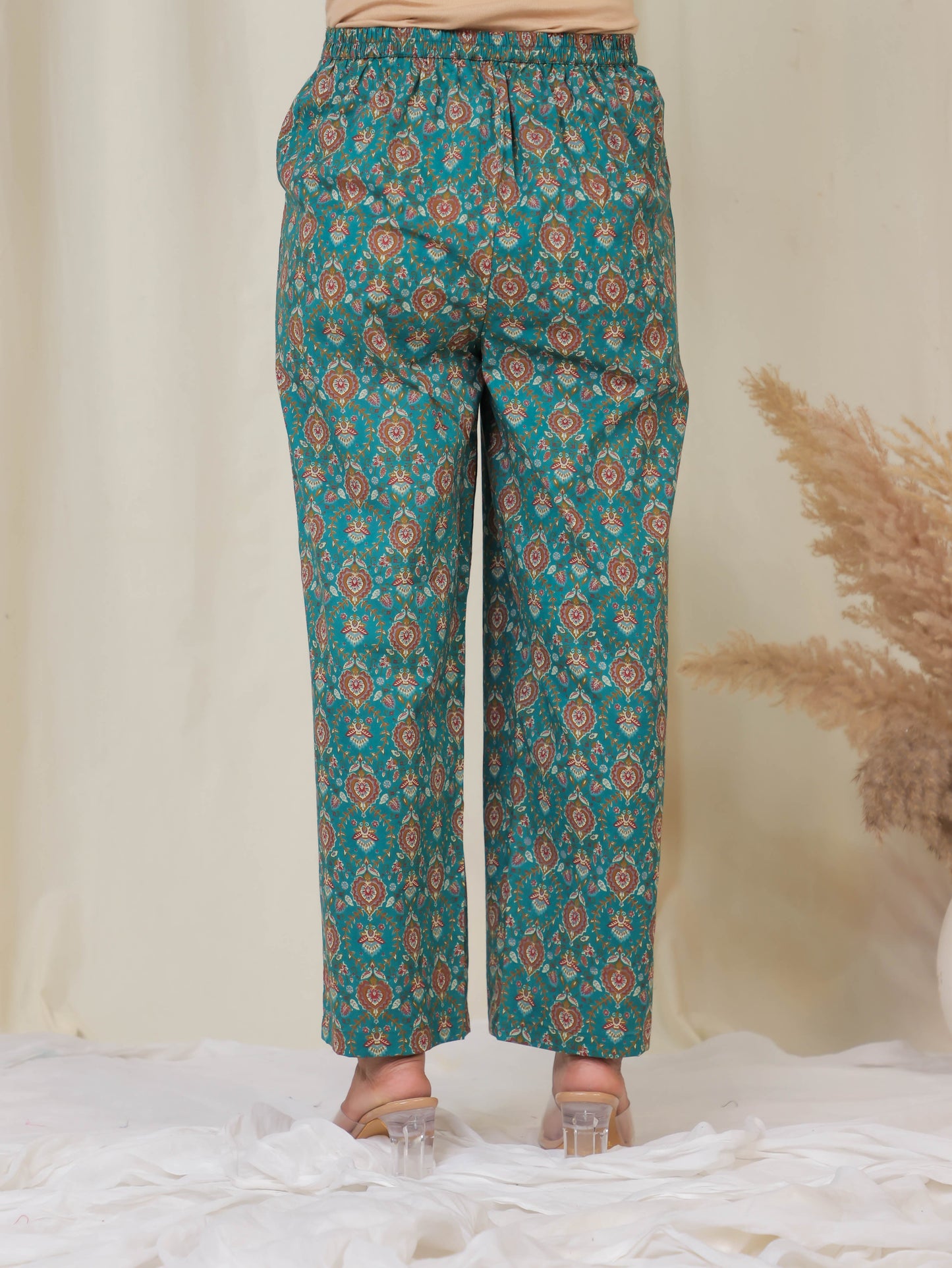 Soft Cotton Block Print A-line Teal Kurta