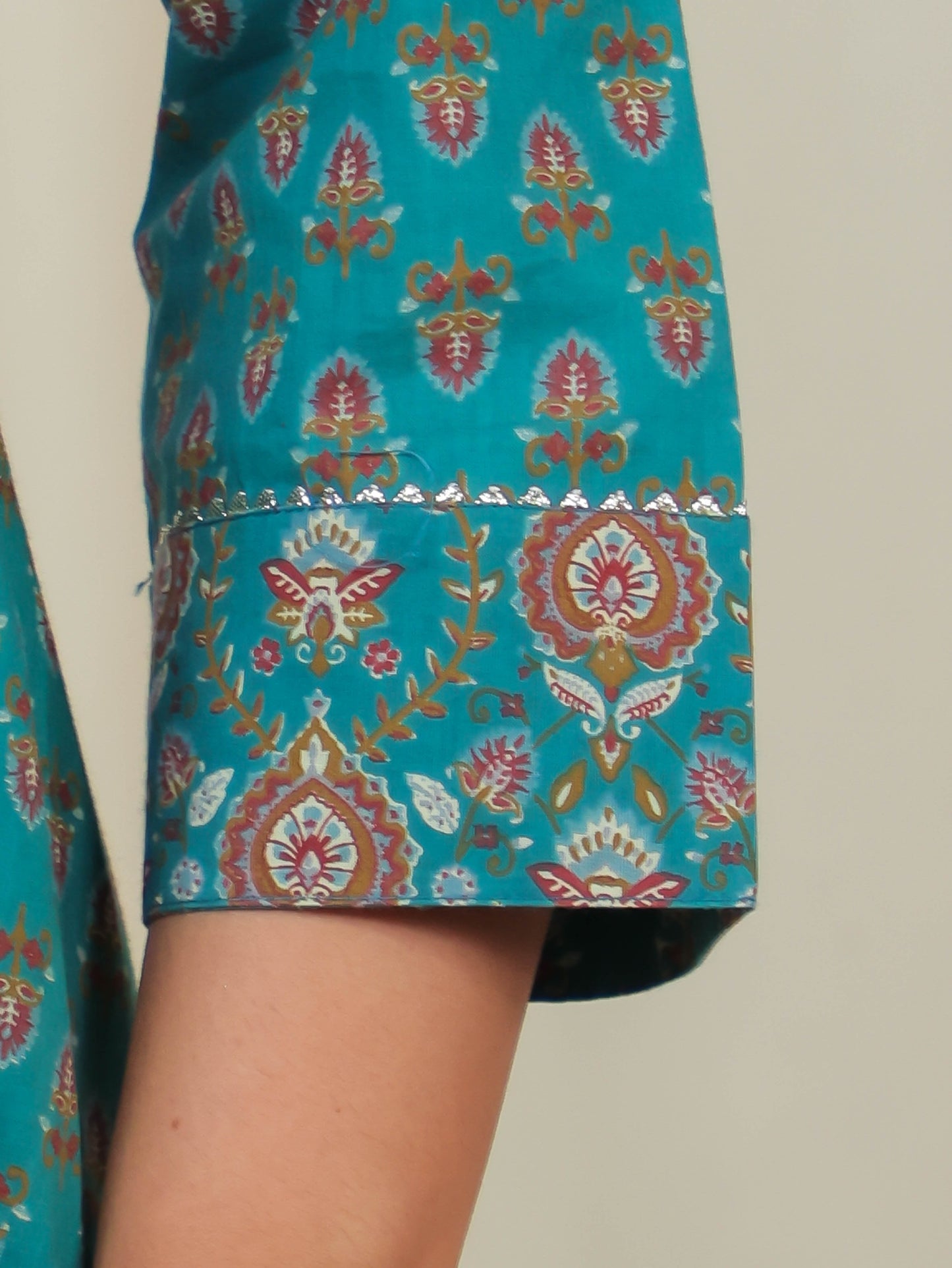 Soft Cotton Block Print A-line Teal Kurta