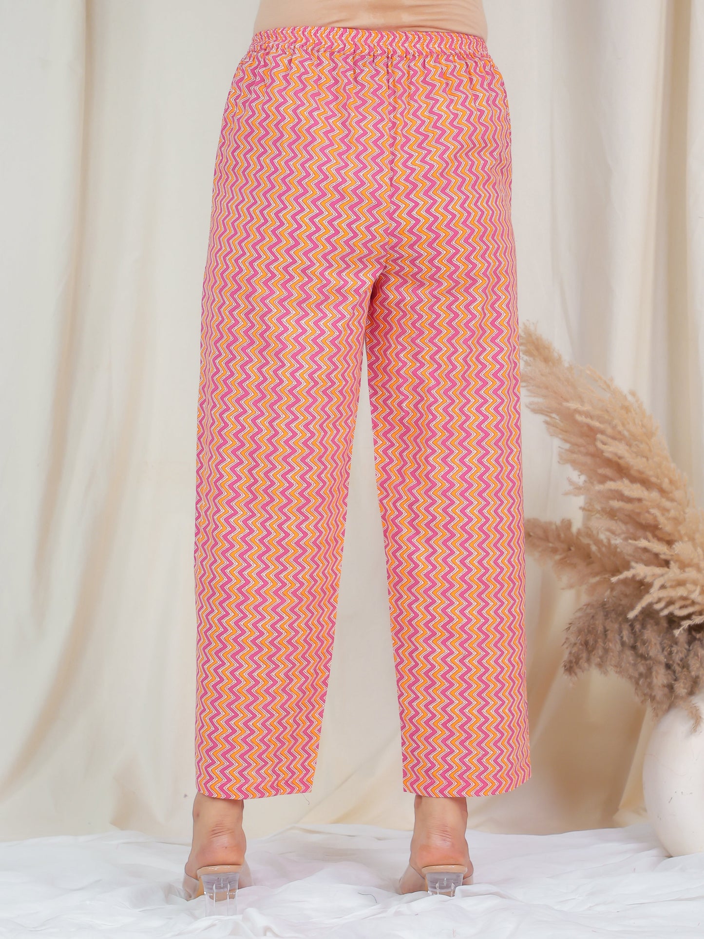 Soft Cotton Chevron Pink Straight Trousers