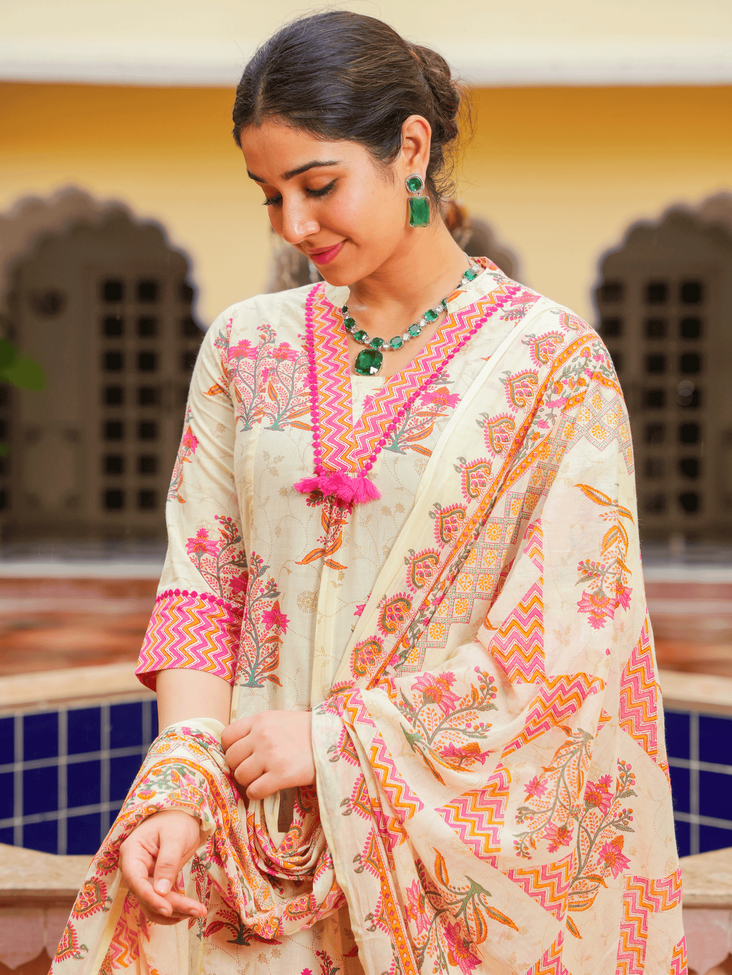 Cotton Voile Floral Off White Dupatta