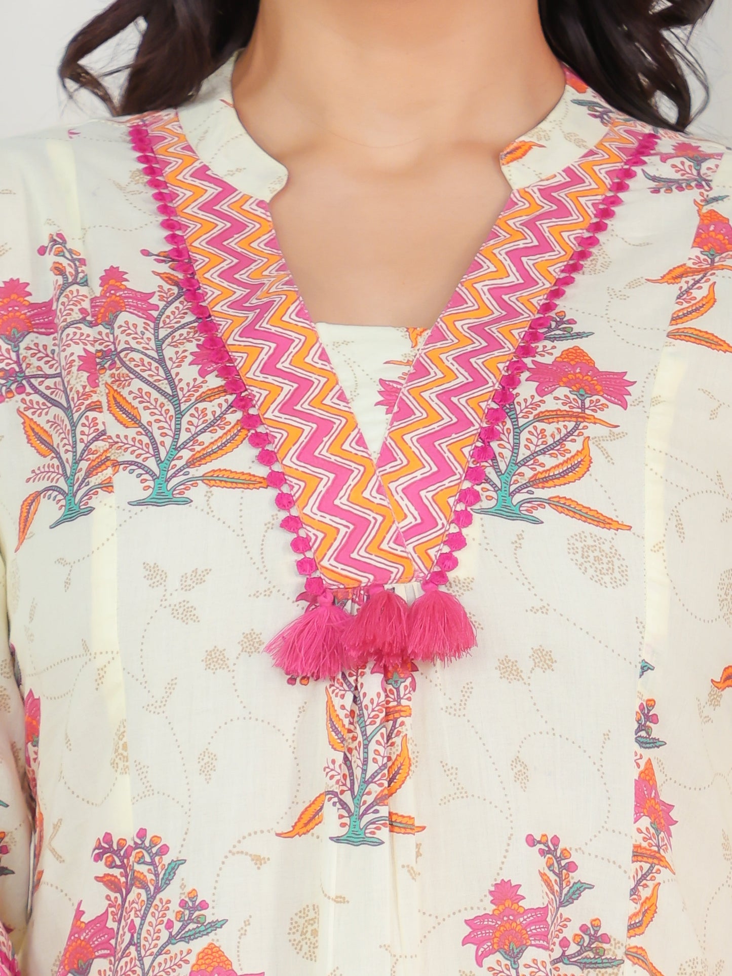 Soft Cotton Floral Flared Off White Kurta