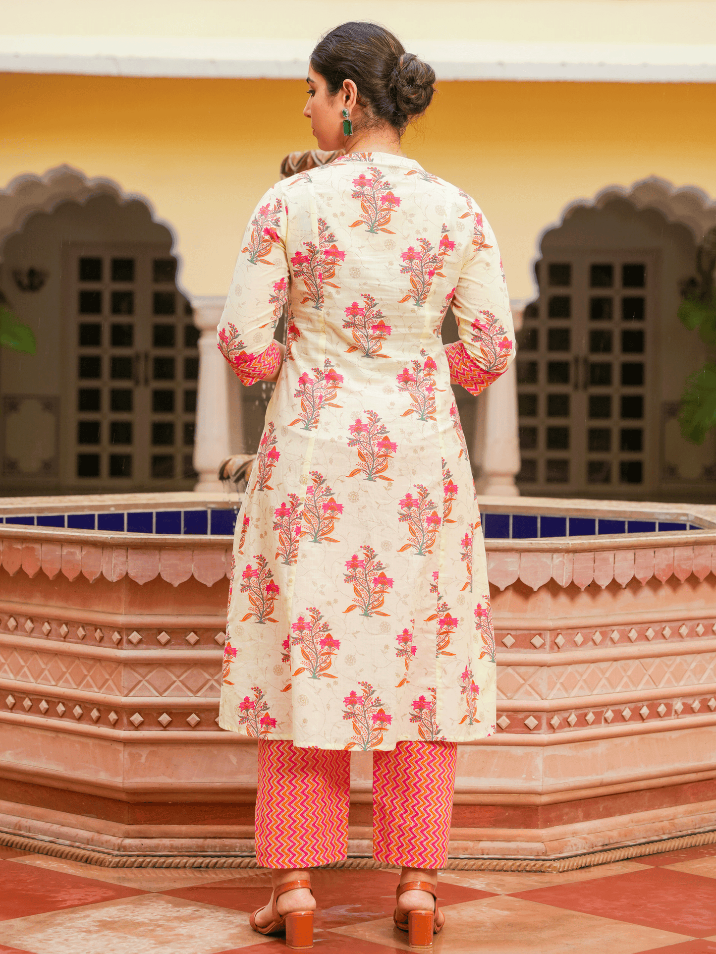 Soft Cotton Floral Flared Off White Kurta