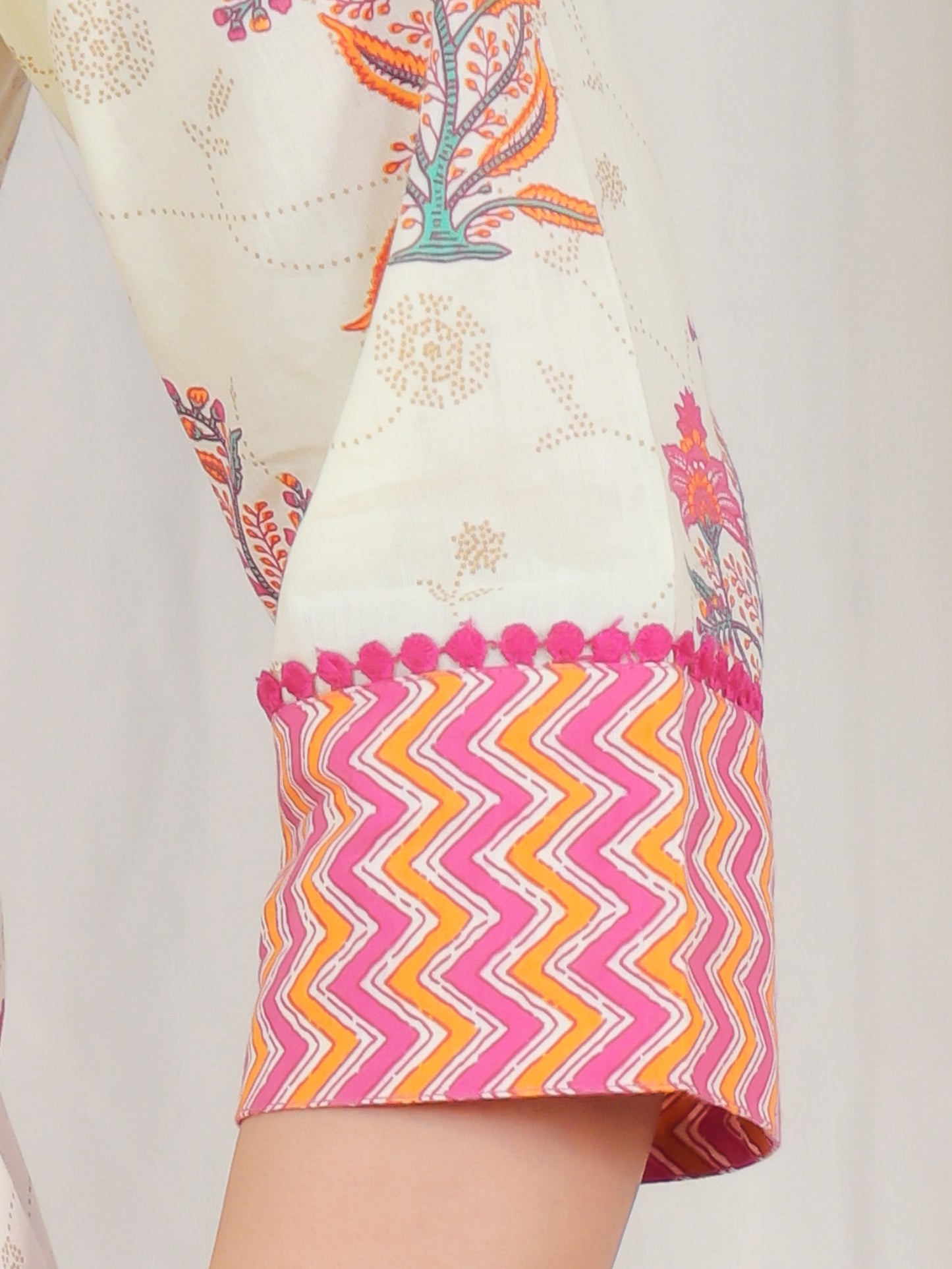 Soft Cotton Floral Flared Off White Kurta