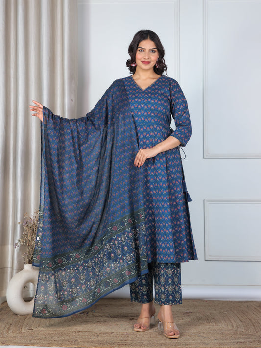 Cotton Voile Floral Blue Dupatta