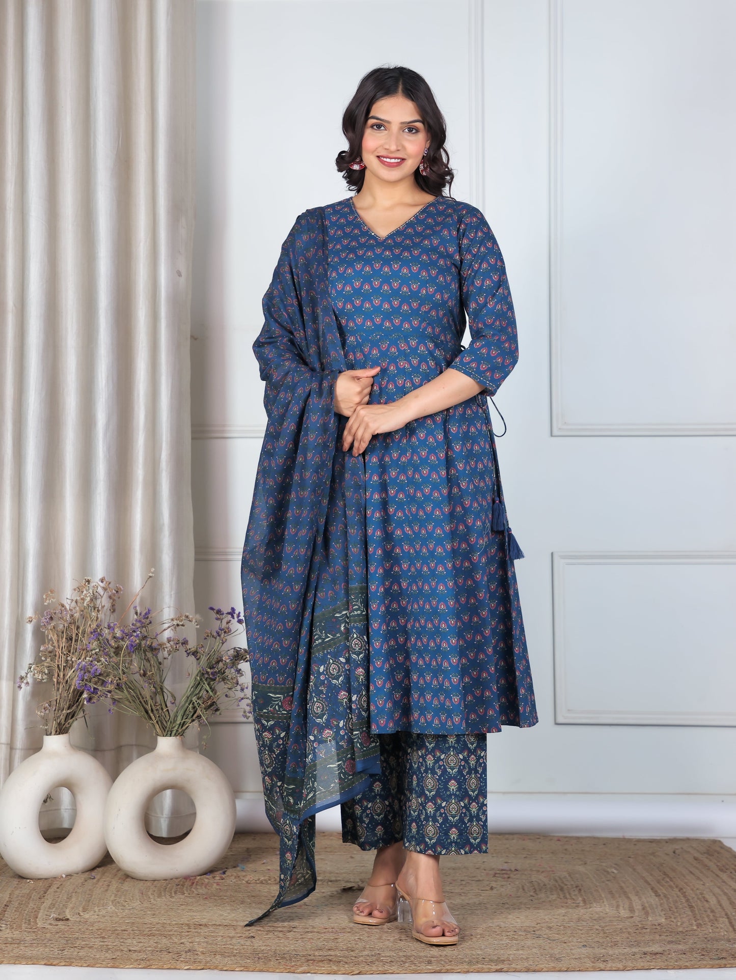 Cotton Voile Floral Blue Dupatta