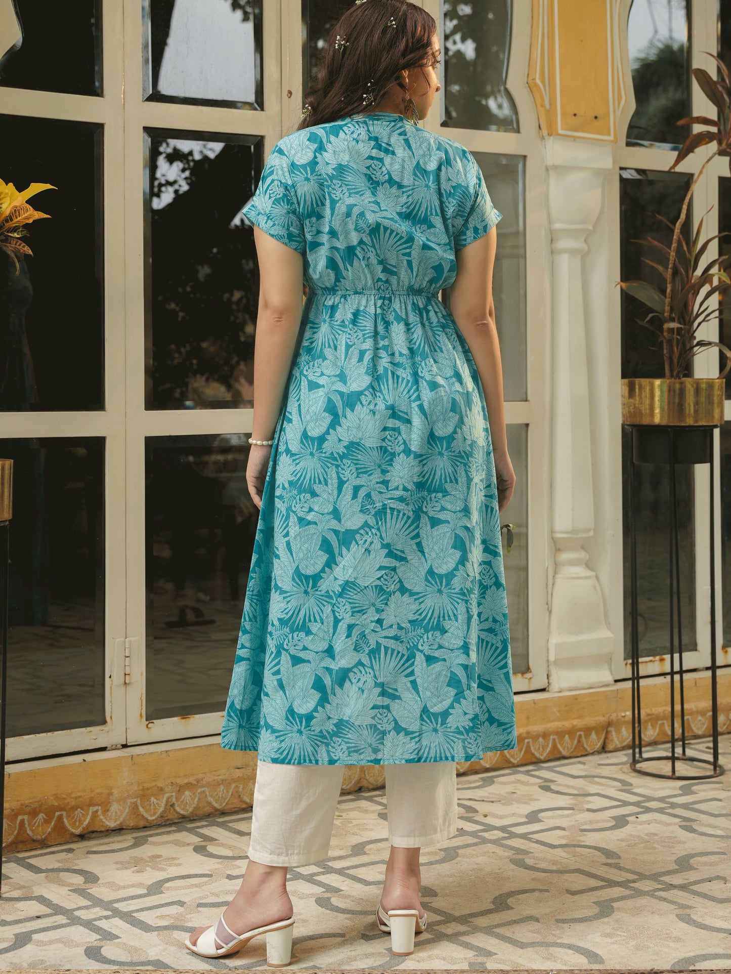 Soft Cotton Floral A-line Blue Dress