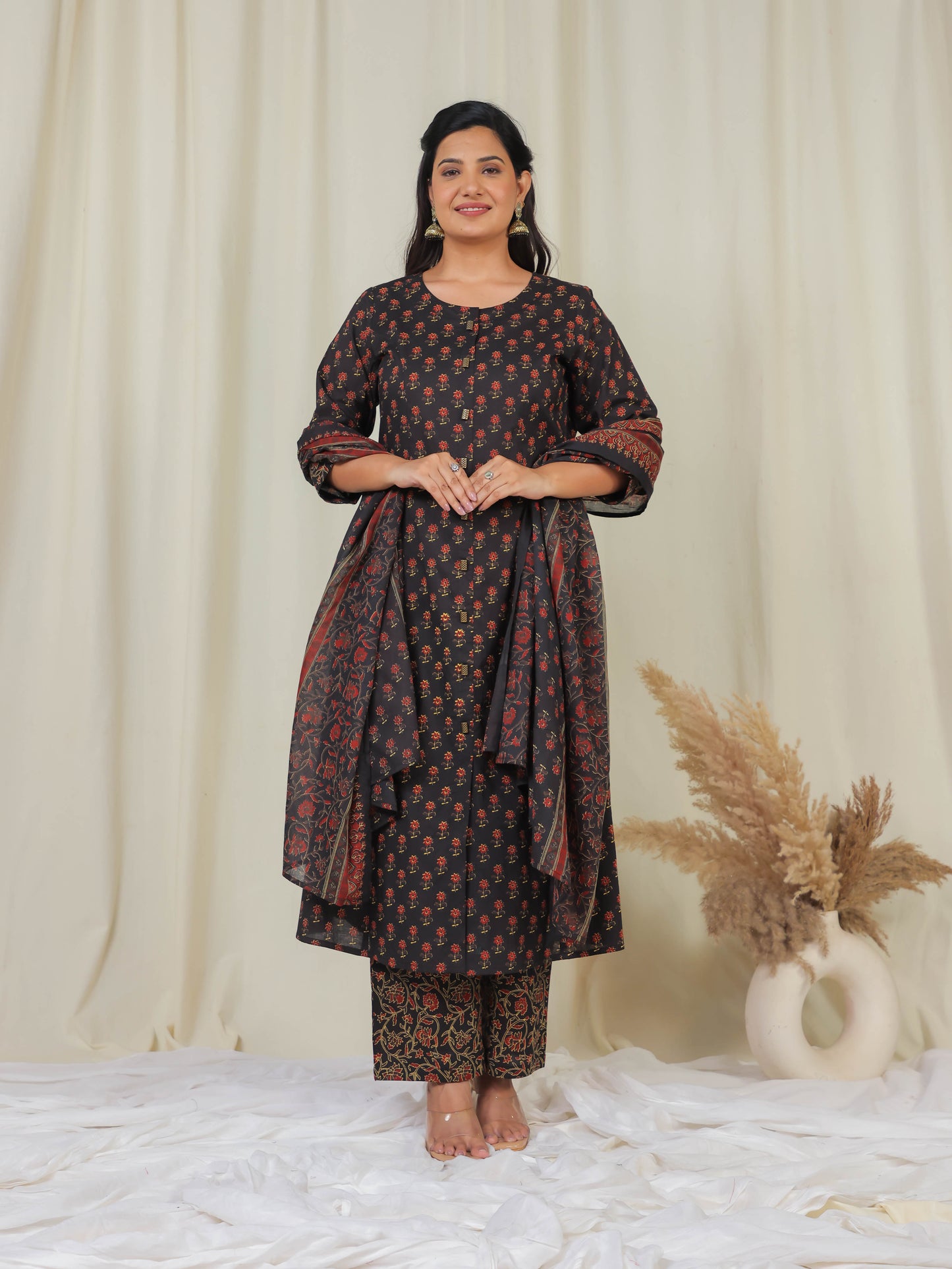Cotton Voile Floral Black Dupatta