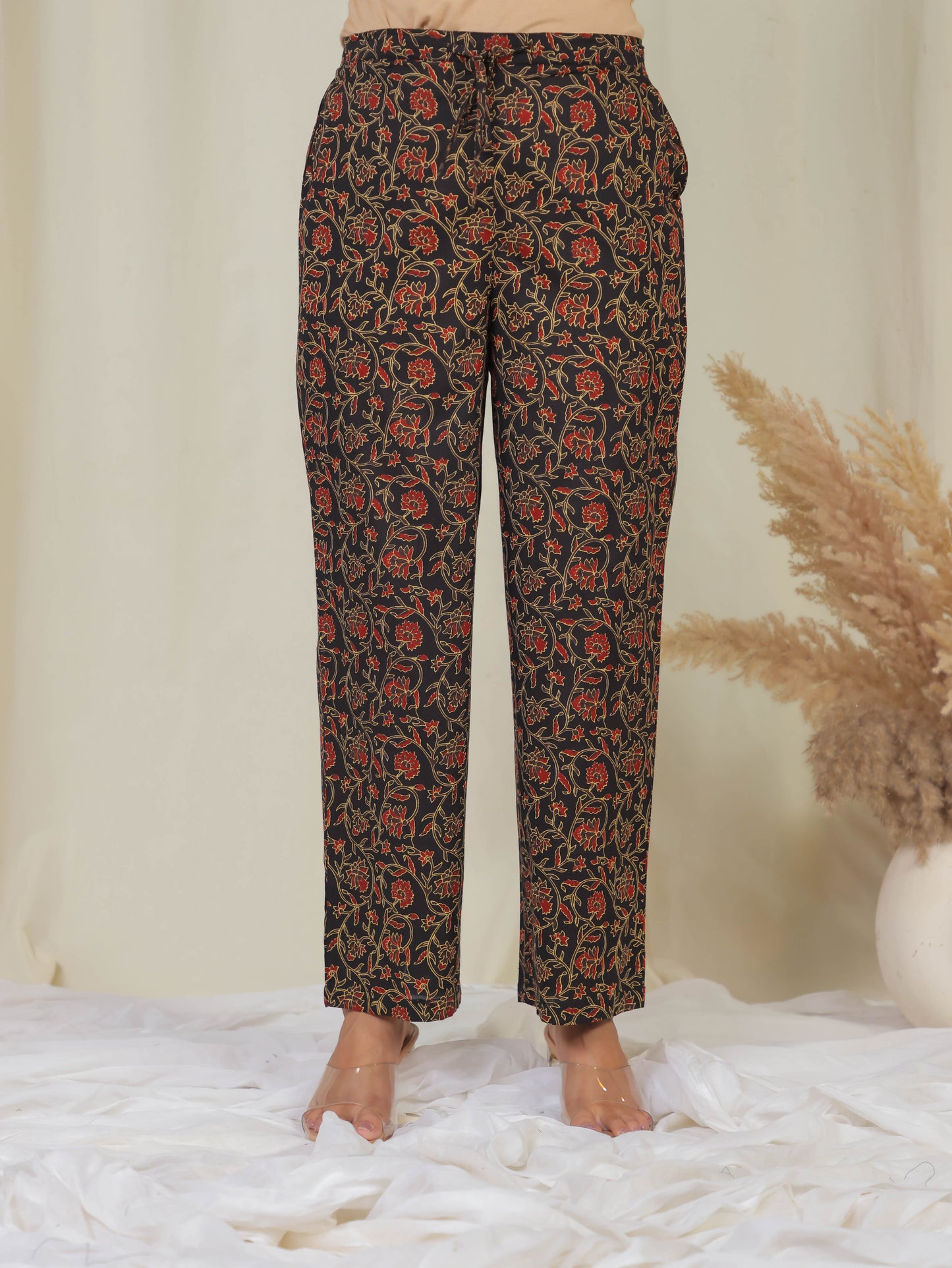 Soft Cotton Floral A-line Black Kurta