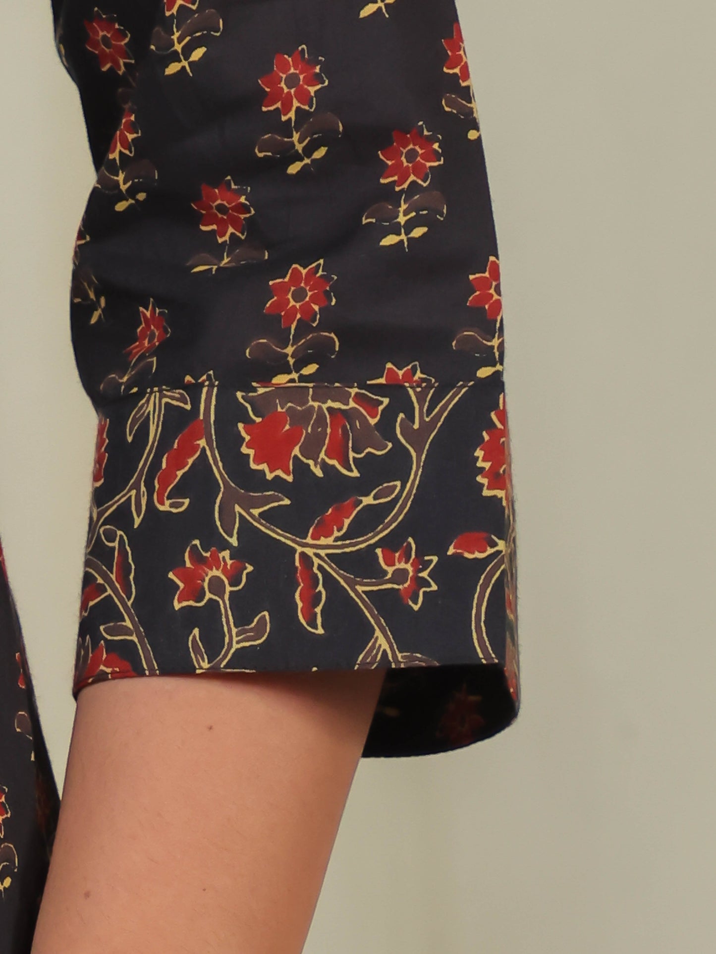 Soft Cotton Floral Flared Black Kurta