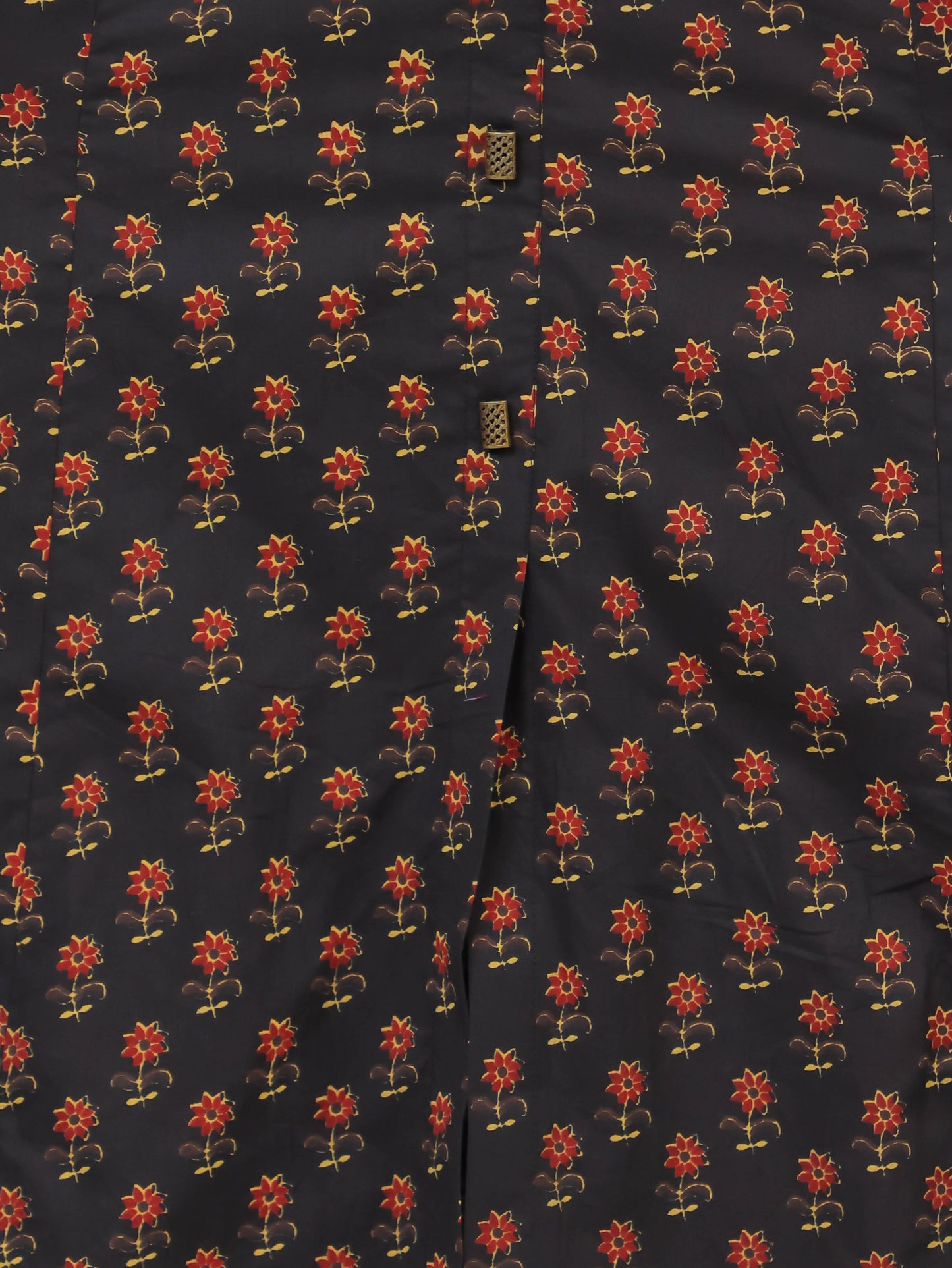 Soft Cotton Floral Flared Black Kurta
