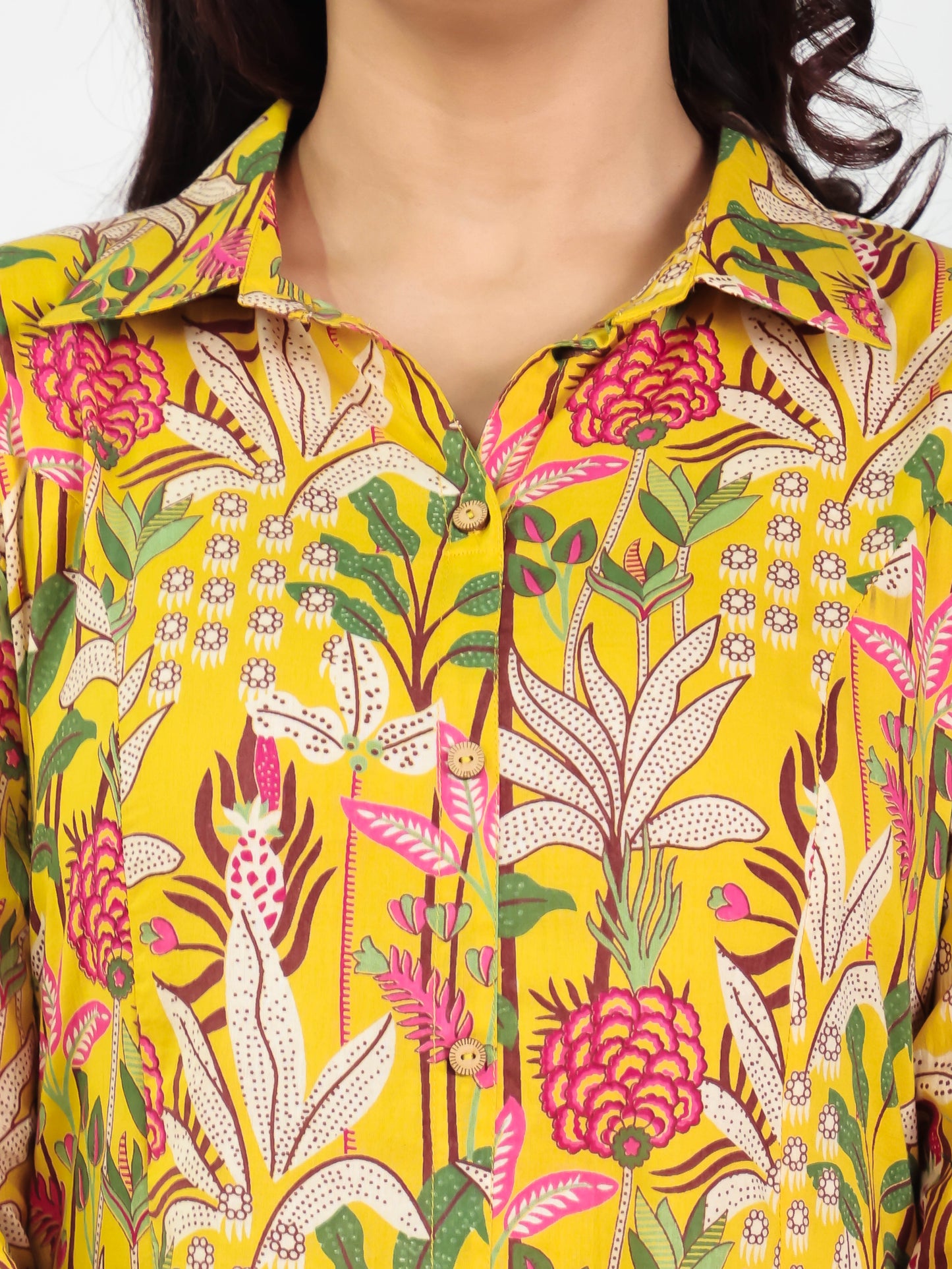 Soft Cotton Floral High Low Yellow Kurta