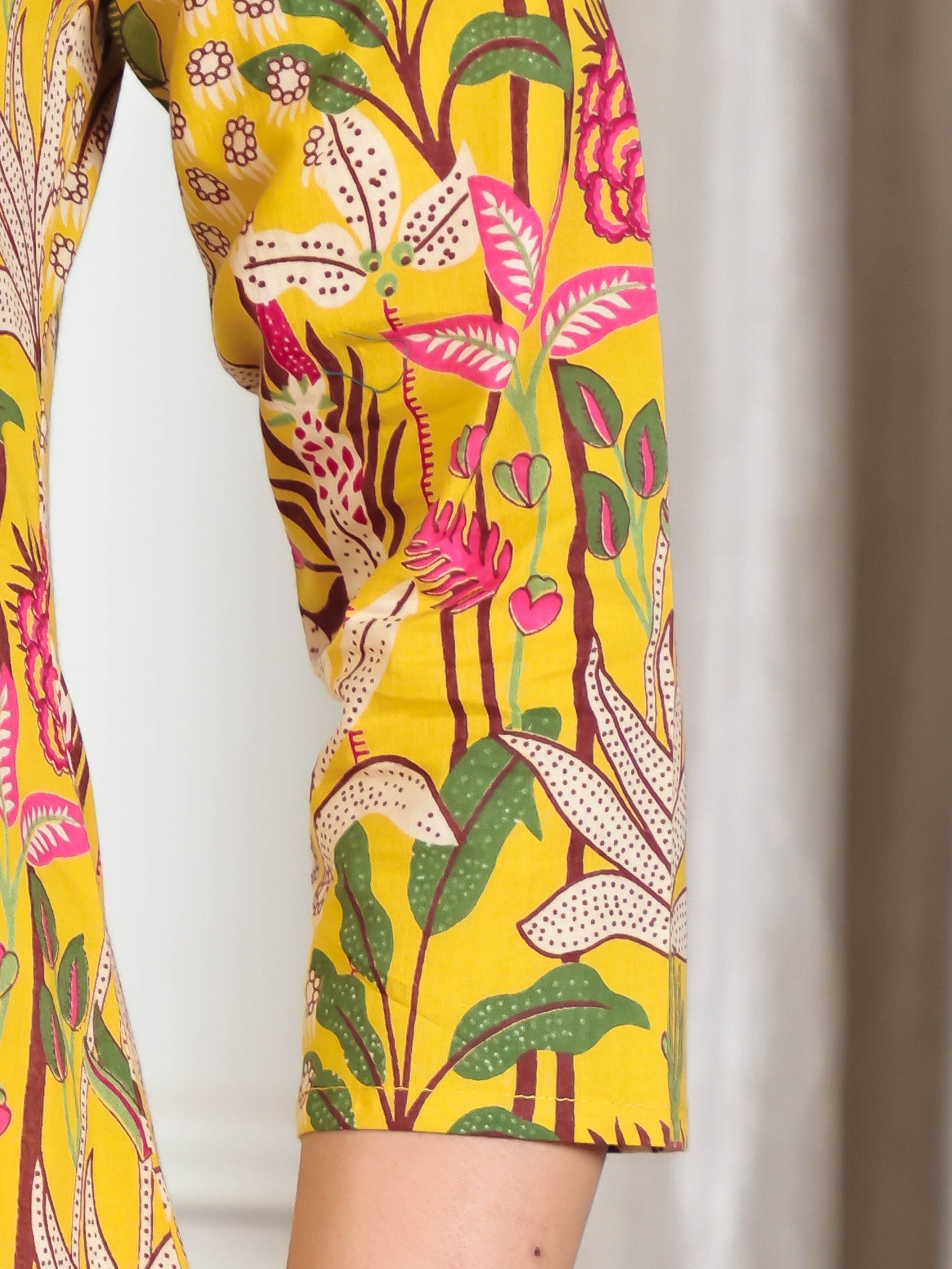 Soft Cotton Floral High Low Yellow Kurta