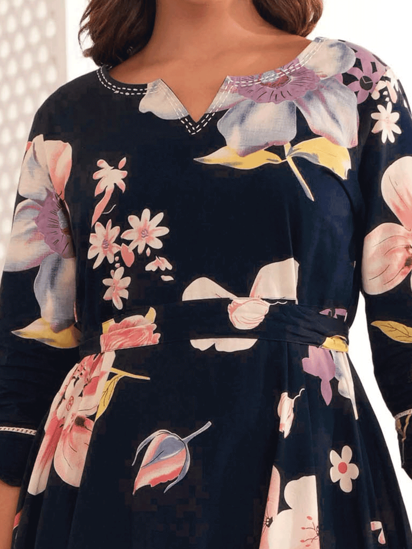 Embroidered Soft Cotton Floral Anarkali Blue Dress