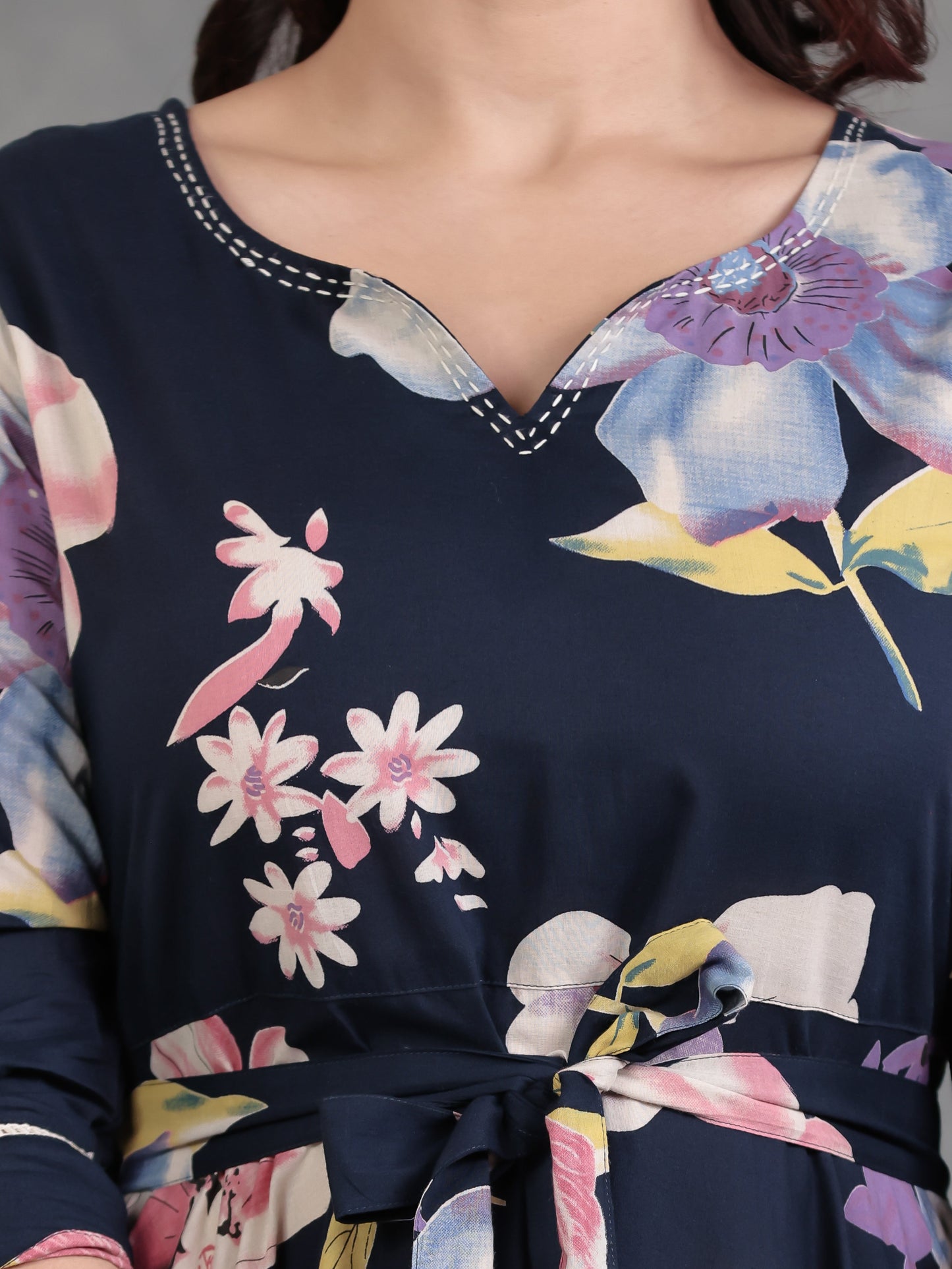 Embroidered Soft Cotton Floral Anarkali Blue Dress