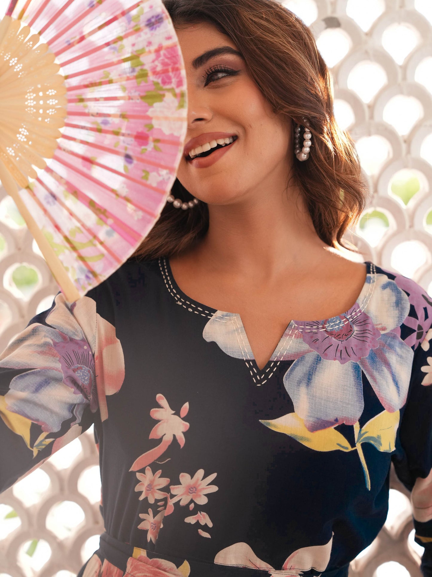 Embroidered Soft Cotton Floral Anarkali Blue Dress