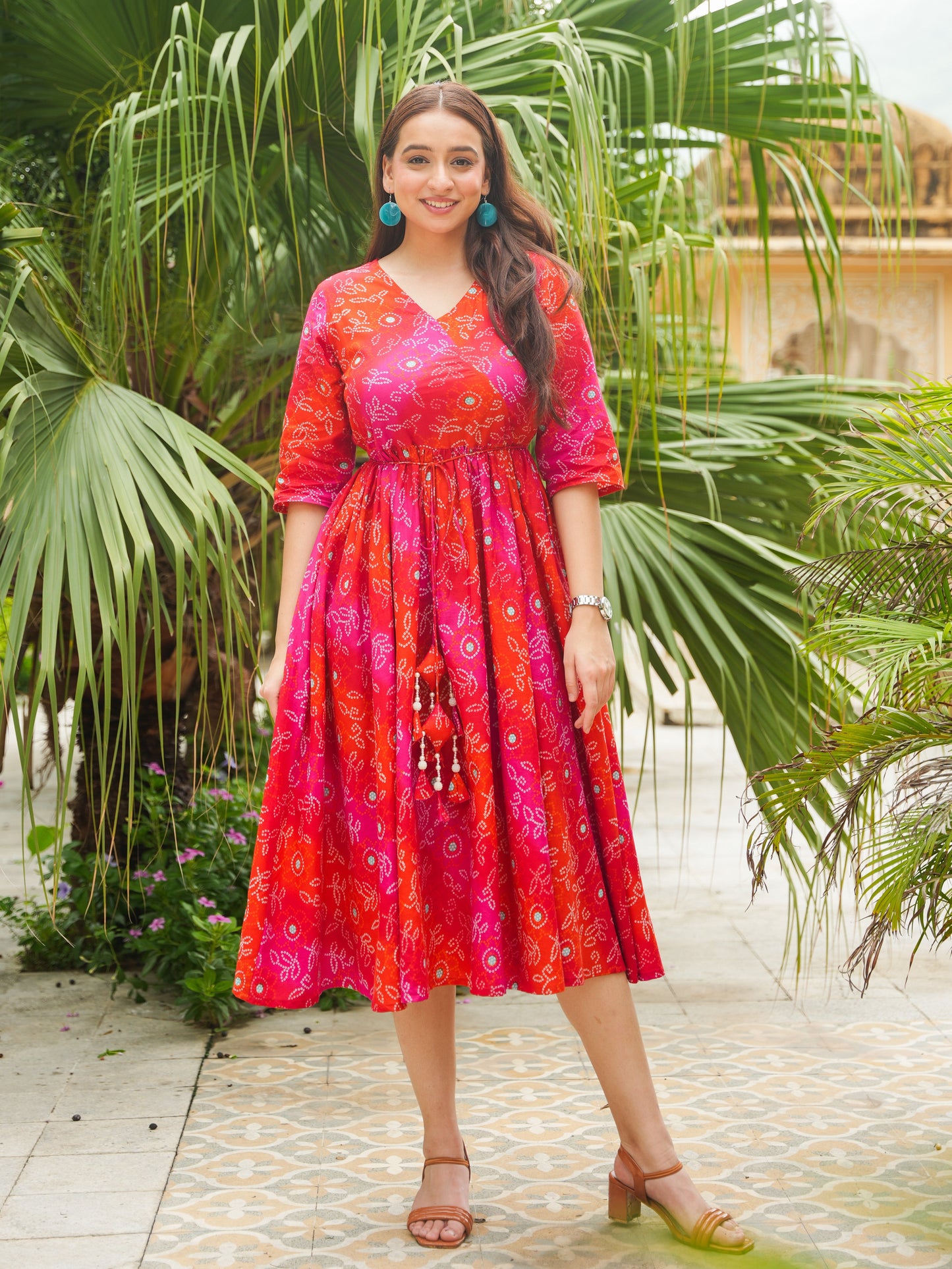 Soft Cotton Bandhani Angrakha Red Dress