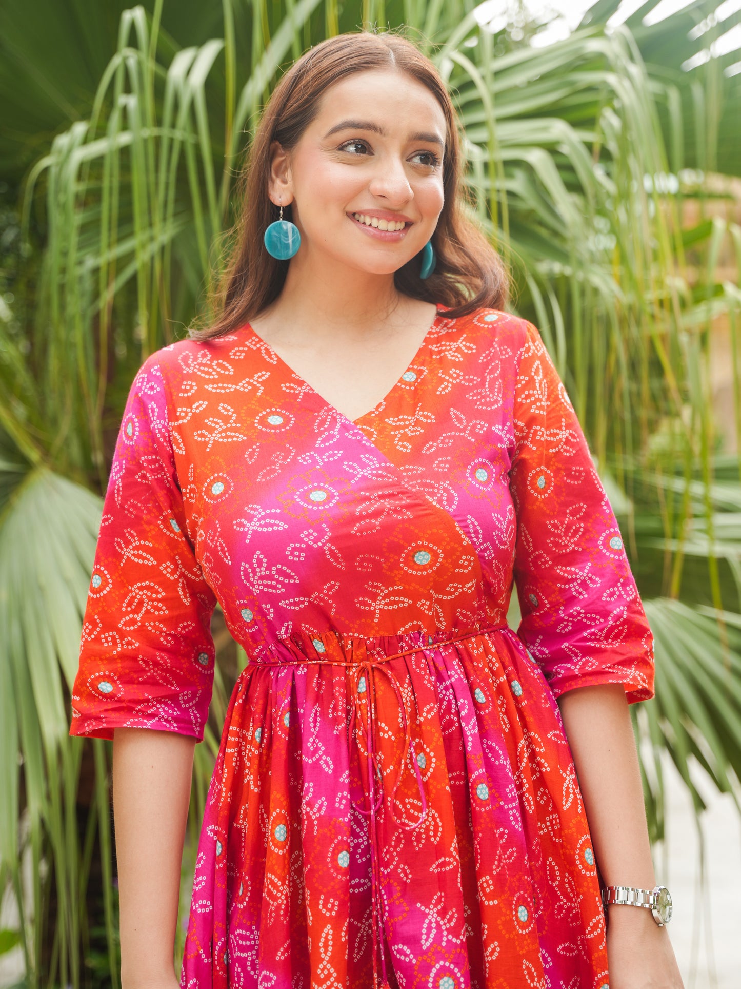 Soft Cotton Bandhani Angrakha Red Dress (With Belt)