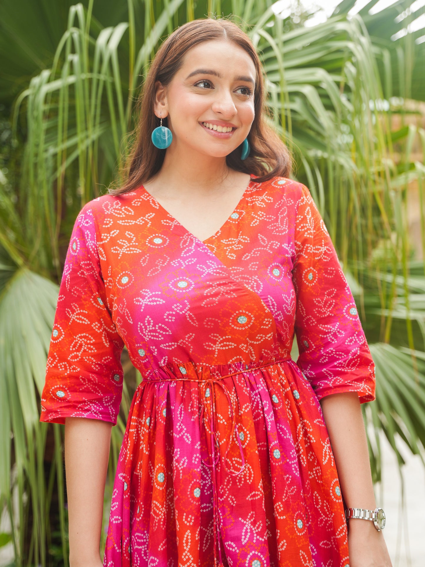 Soft Cotton Bandhani Angrakha Red Dress