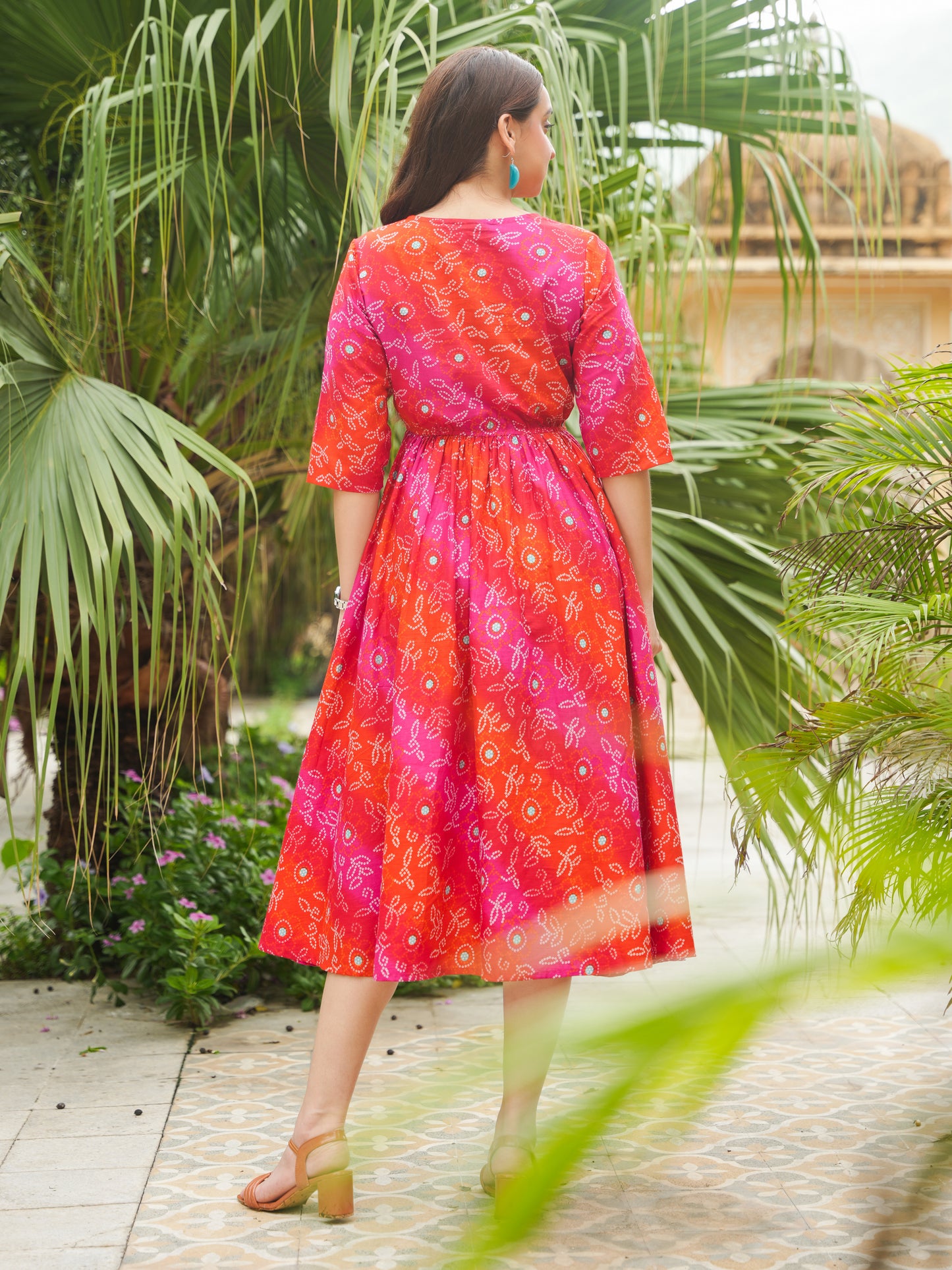 Soft Cotton Bandhani Angrakha Red Dress (With Belt)