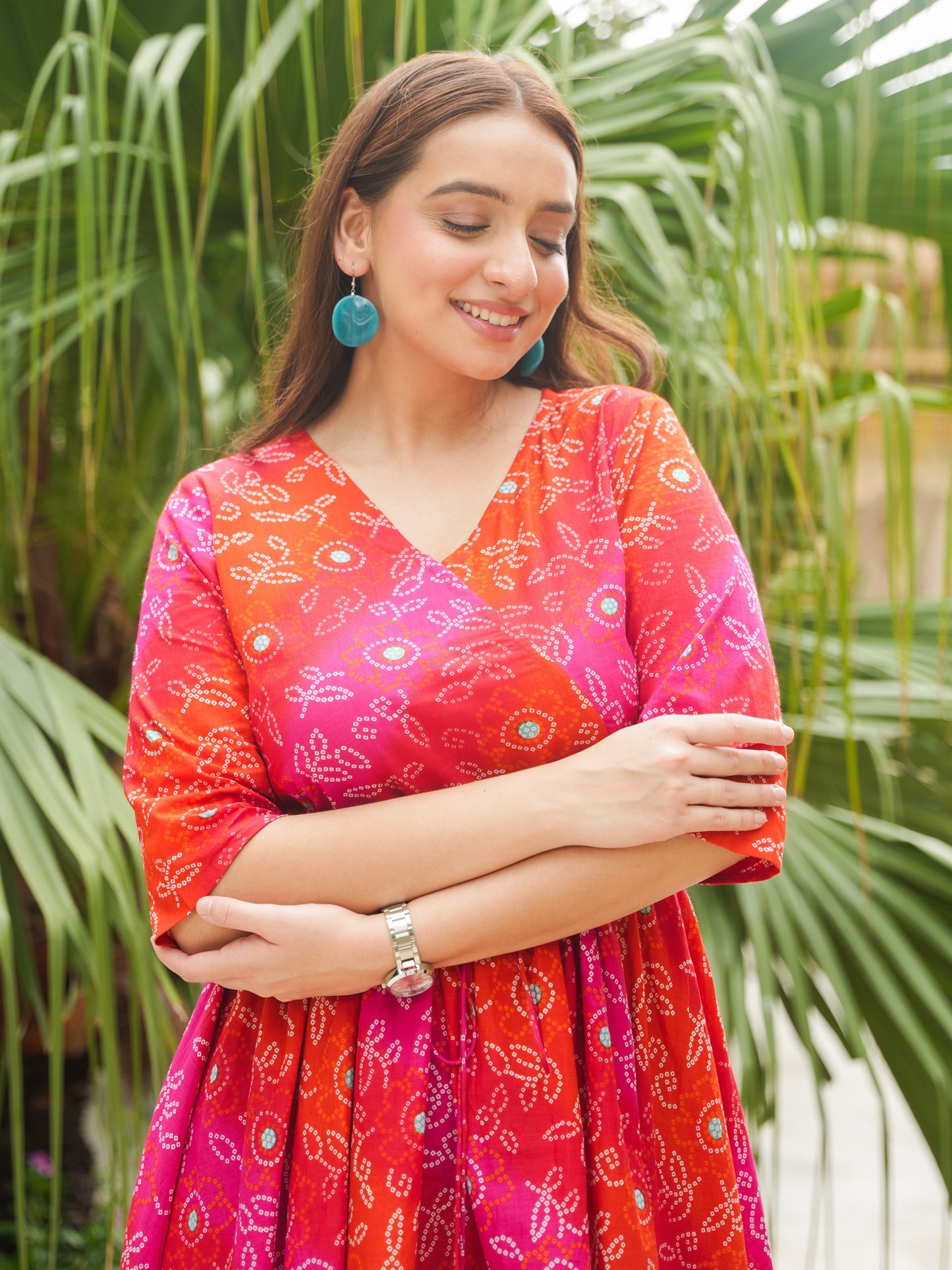 Soft Cotton Bandhani Angrakha Red Dress