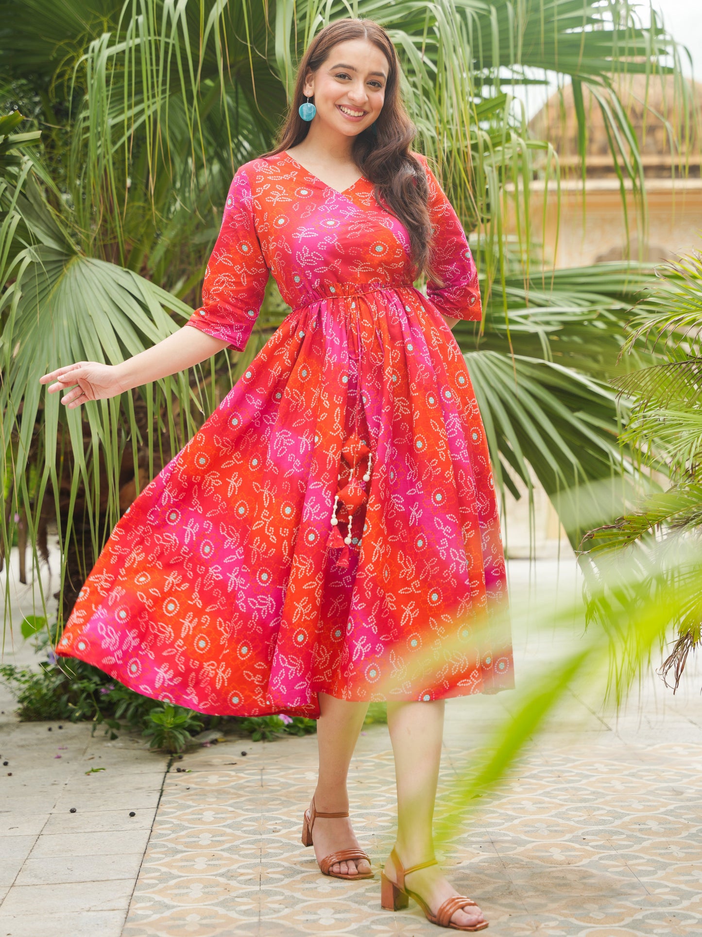 Soft Cotton Bandhani Angrakha Red Dress
