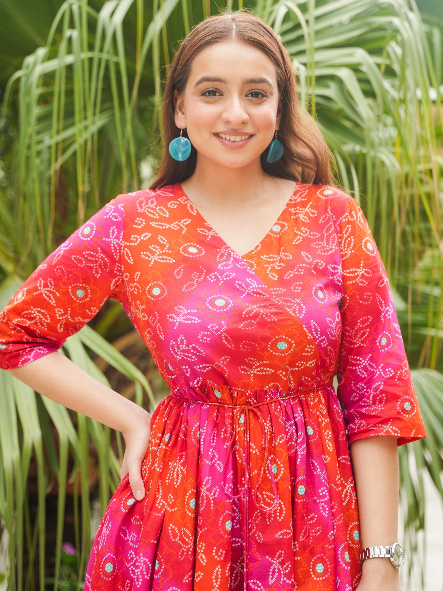 Soft Cotton Bandhani Angrakha Red Dress