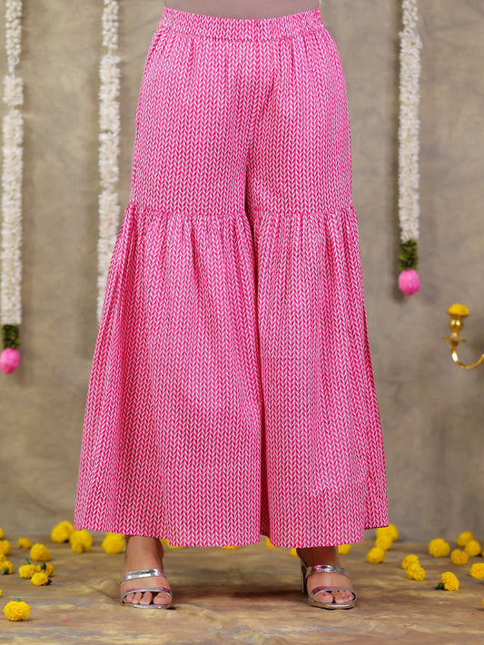 Soft Cotton Geometric Pink Sharara